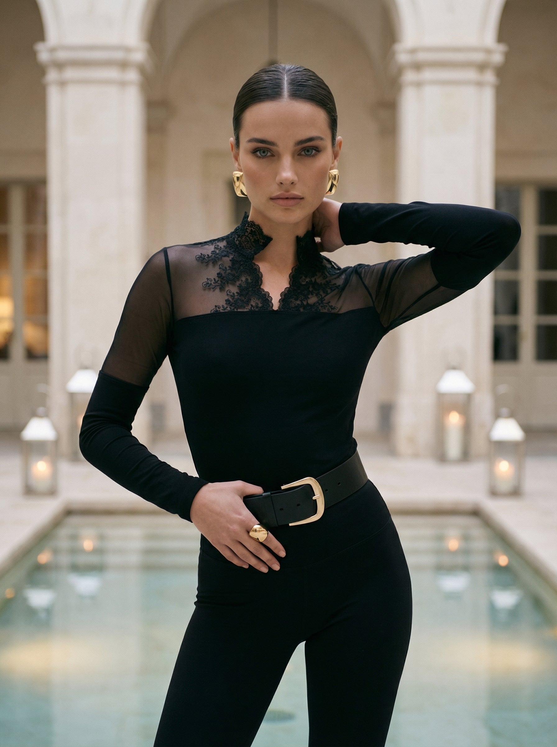 Italian Lace Keyhole Back Blouse Bodysuit