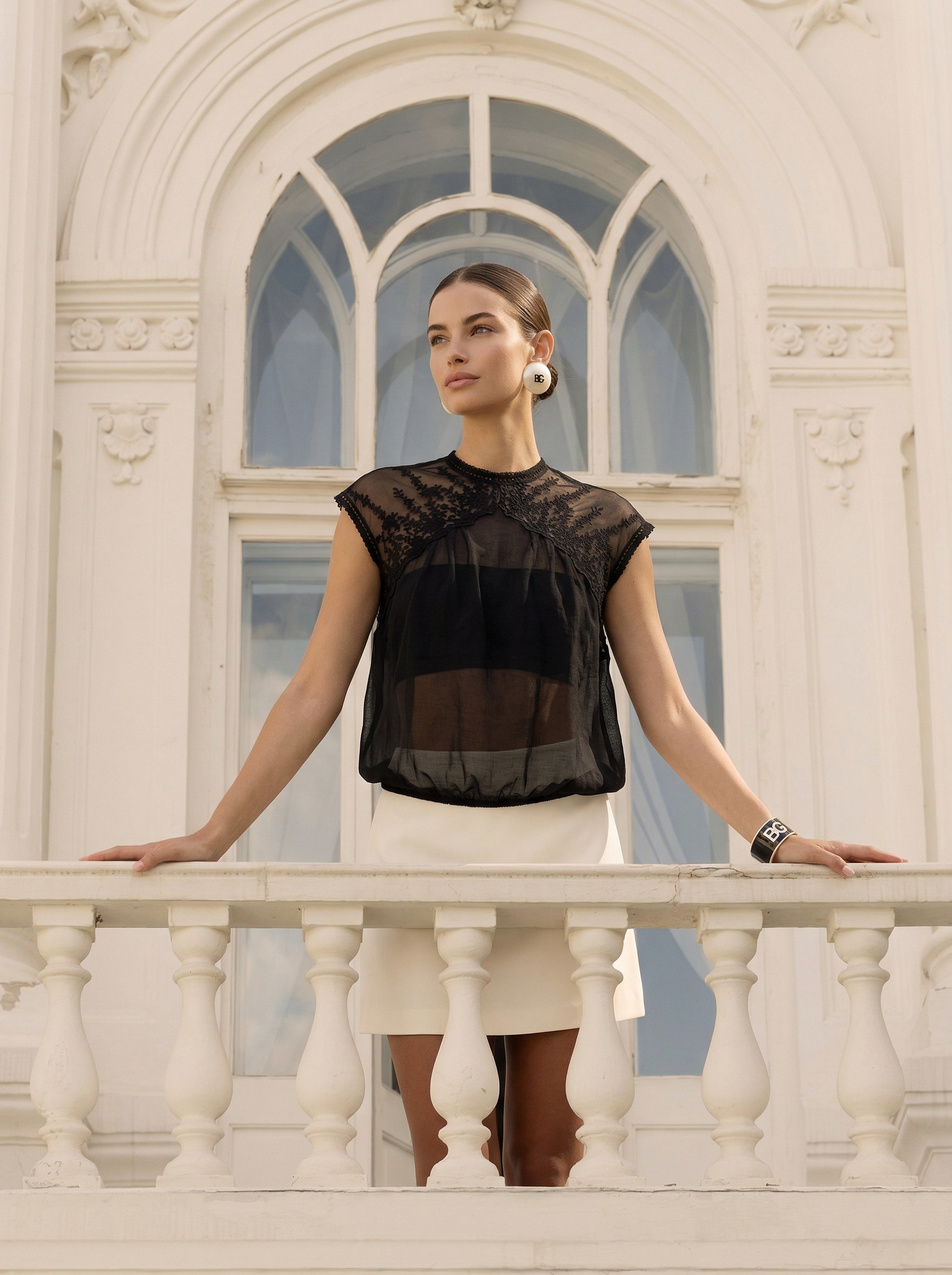 Sheer Embroidered Lace Blouse