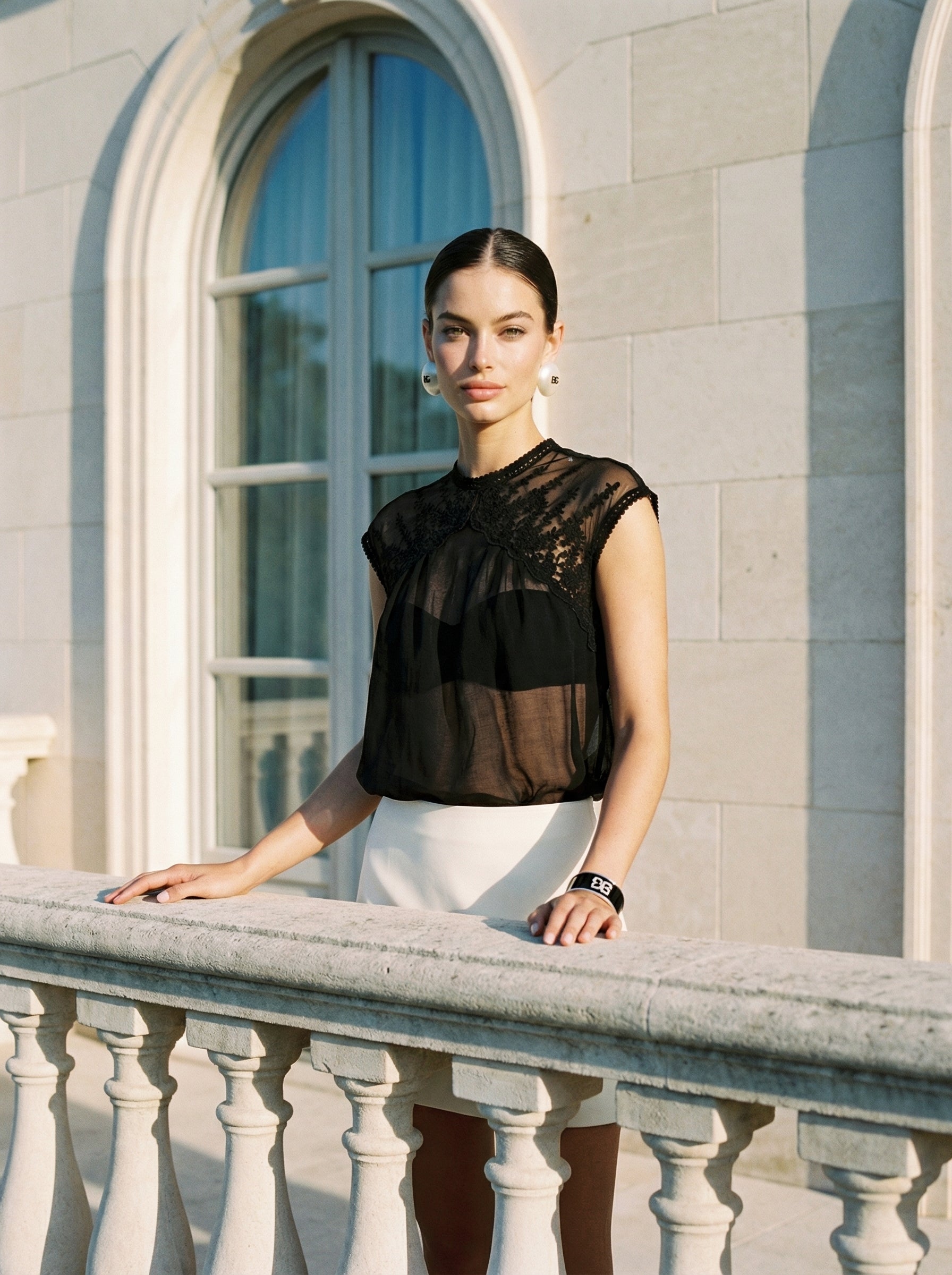 Sheer Embroidered Lace Blouse