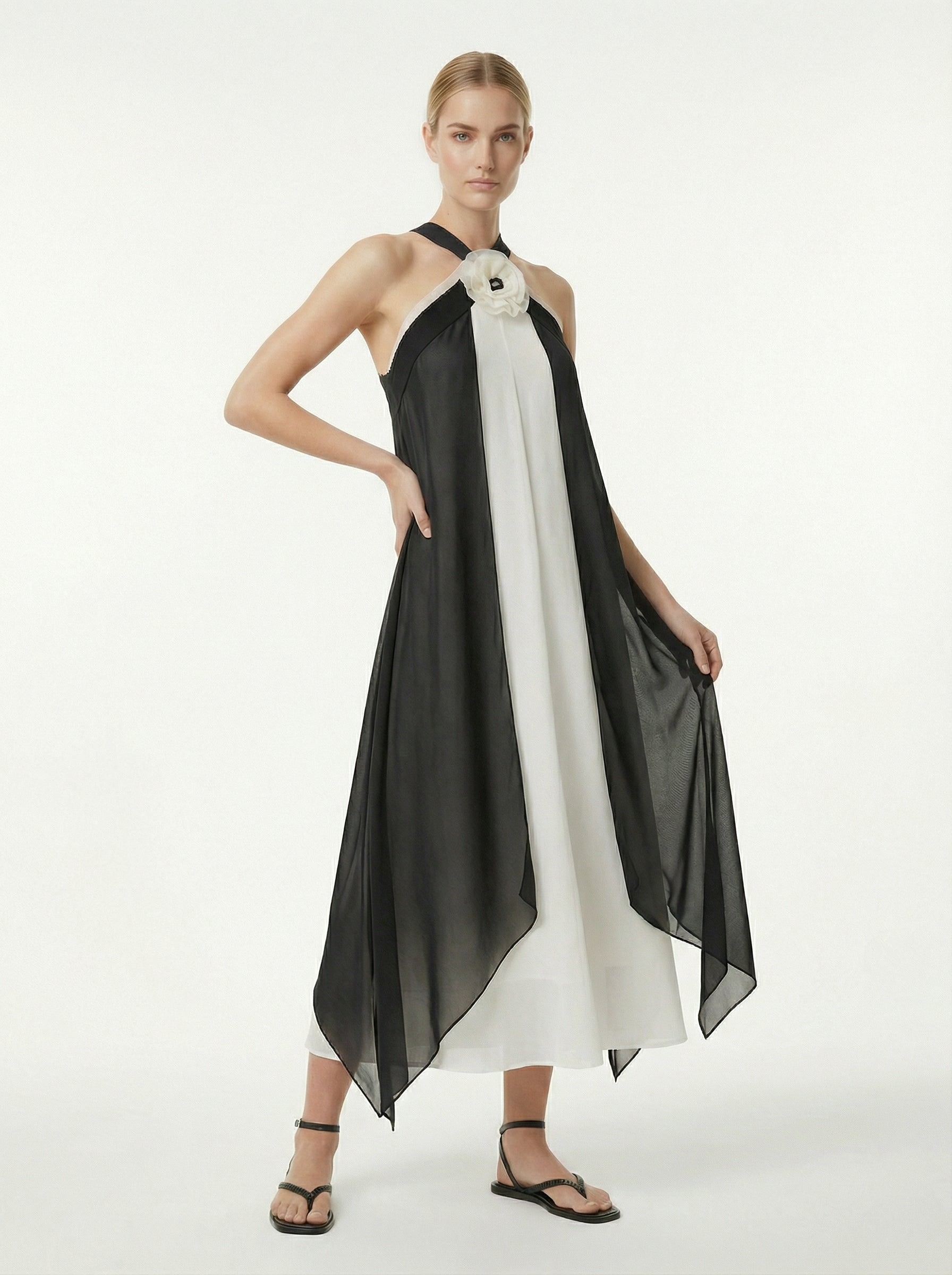 Transformable Halter Chiffon Dress With Removable Overlay