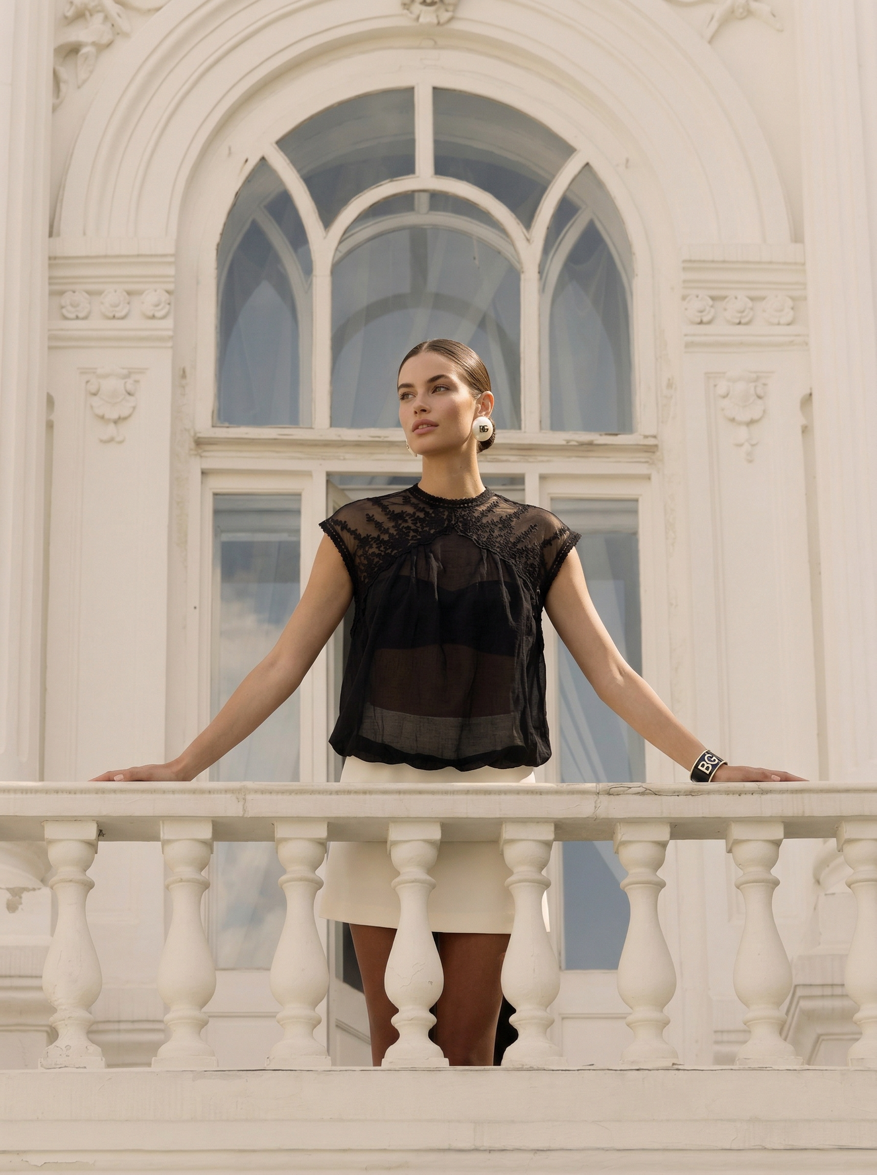 Sheer Embroidered Lace Blouse