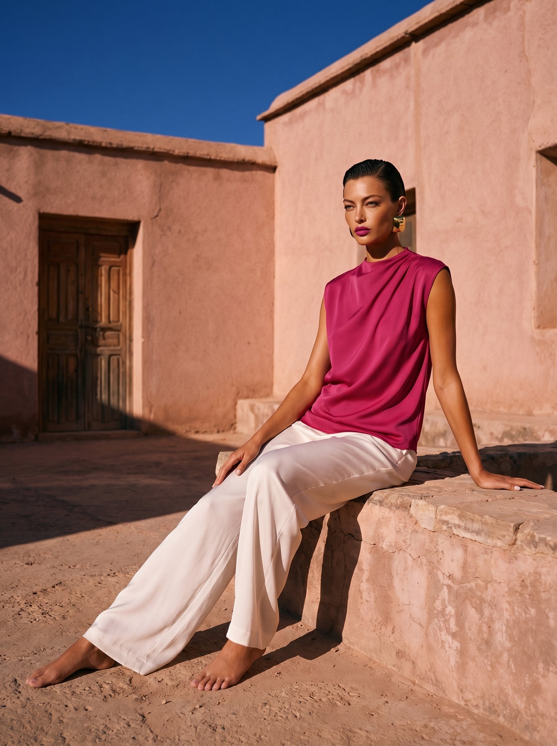 Satin Top With Elegant Shoulder Draping