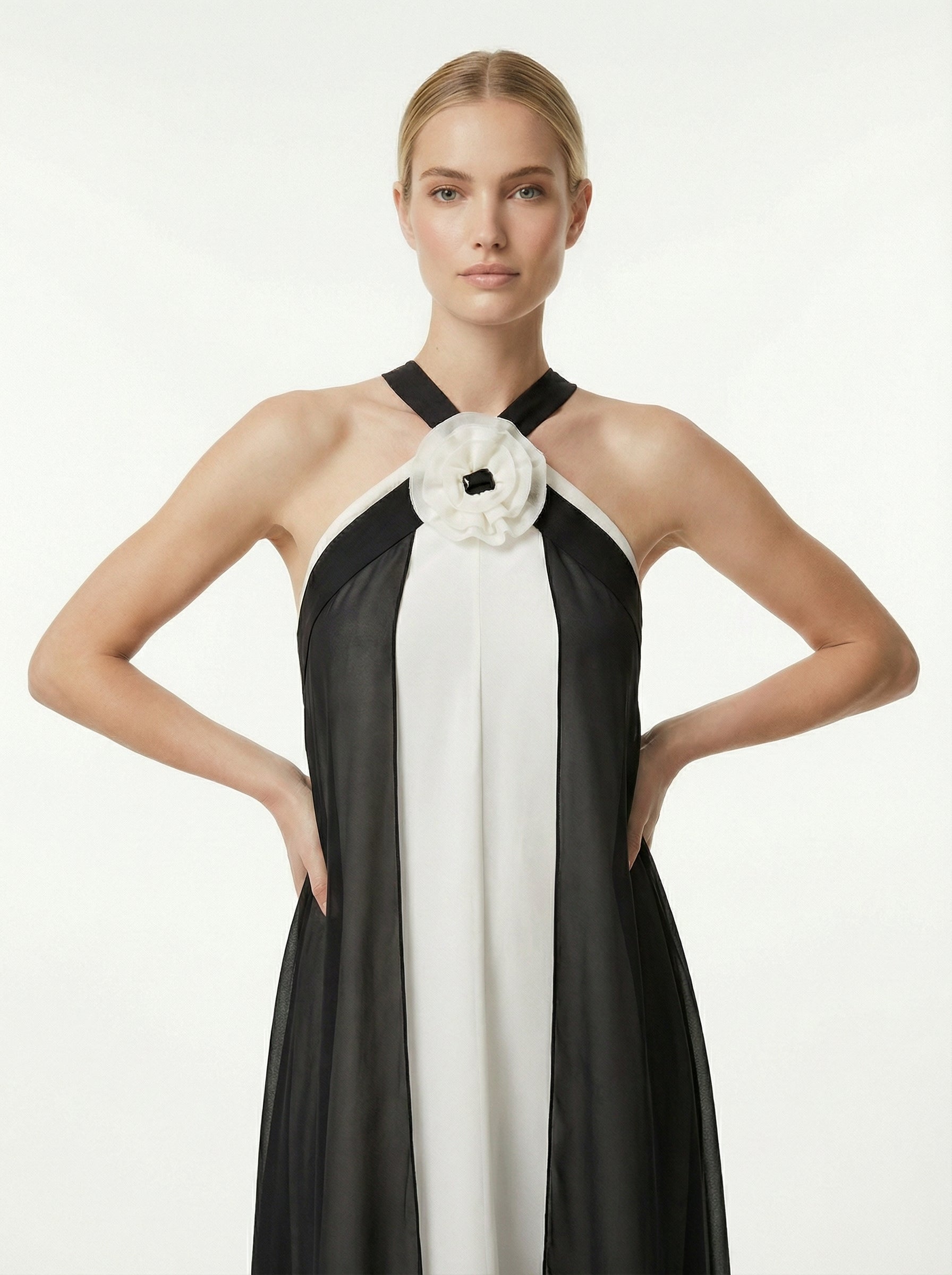 Transformable Halter Chiffon Dress With Removable Overlay