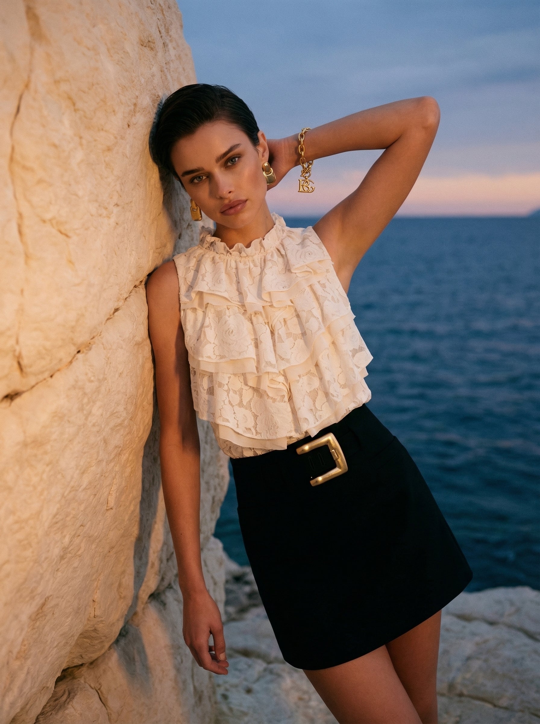 Ivory Ruffled Lace Top