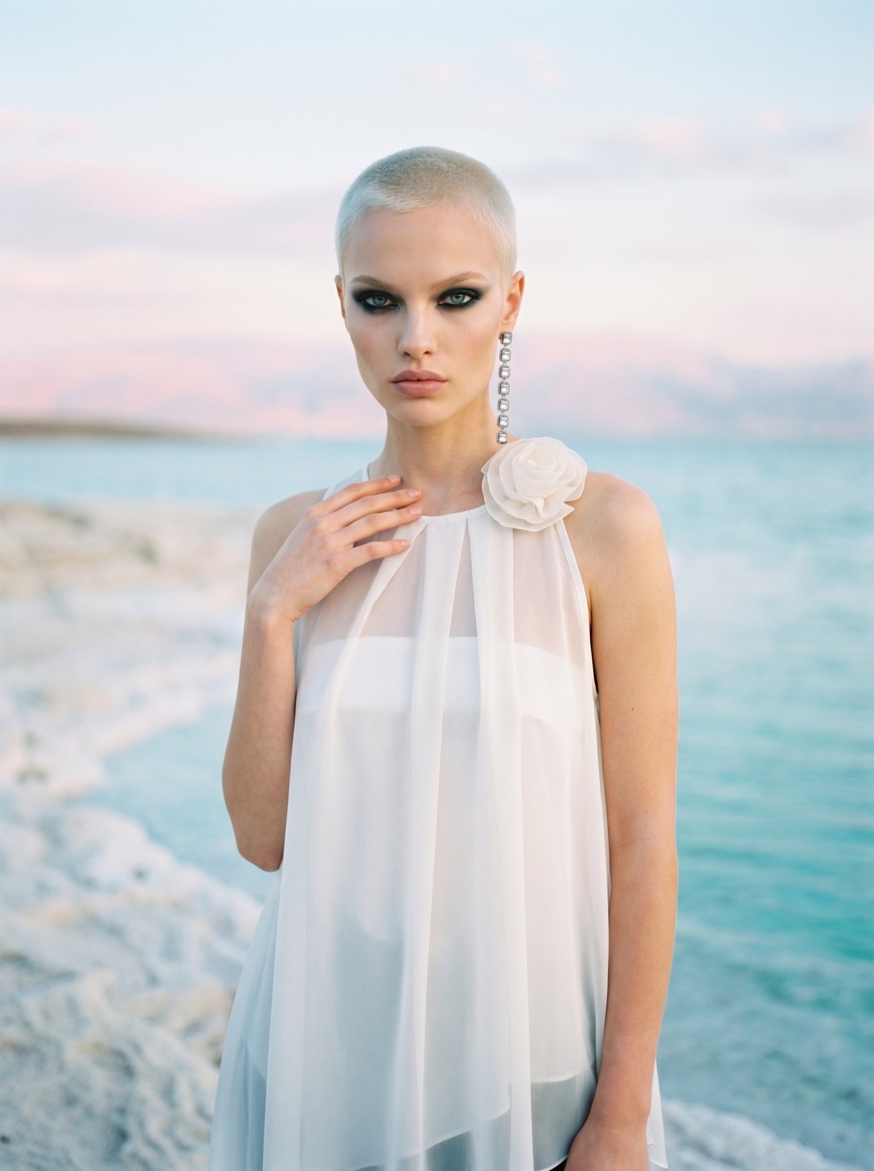 Two-Piece Asymmetrical Satin And Chiffon Top