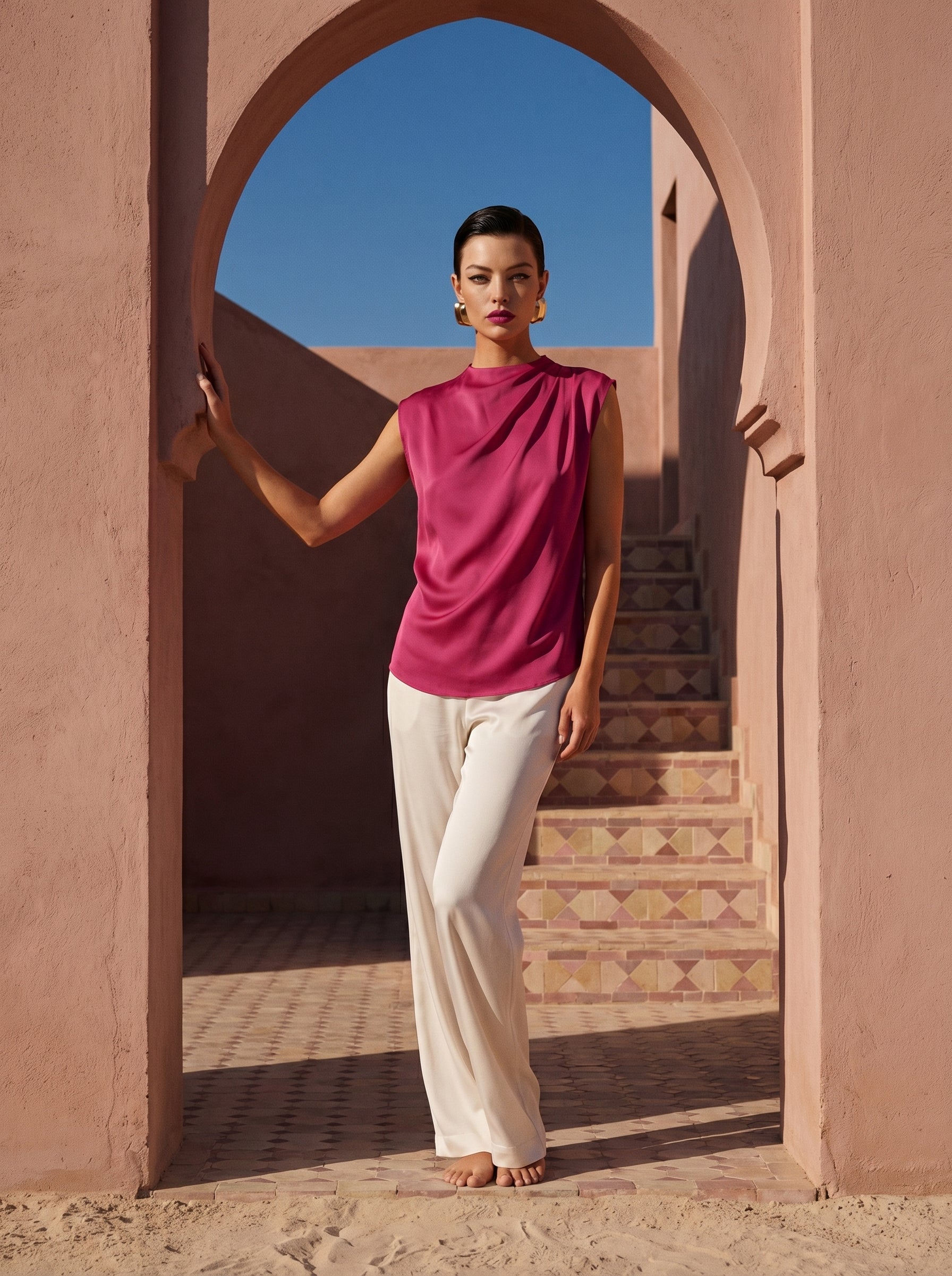 Satin Top With Elegant Shoulder Draping
