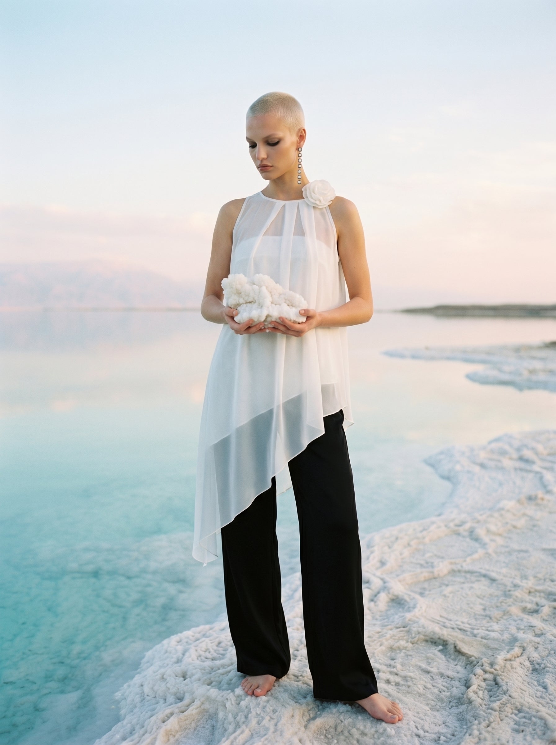 Two-Piece Asymmetrical Satin And Chiffon Top