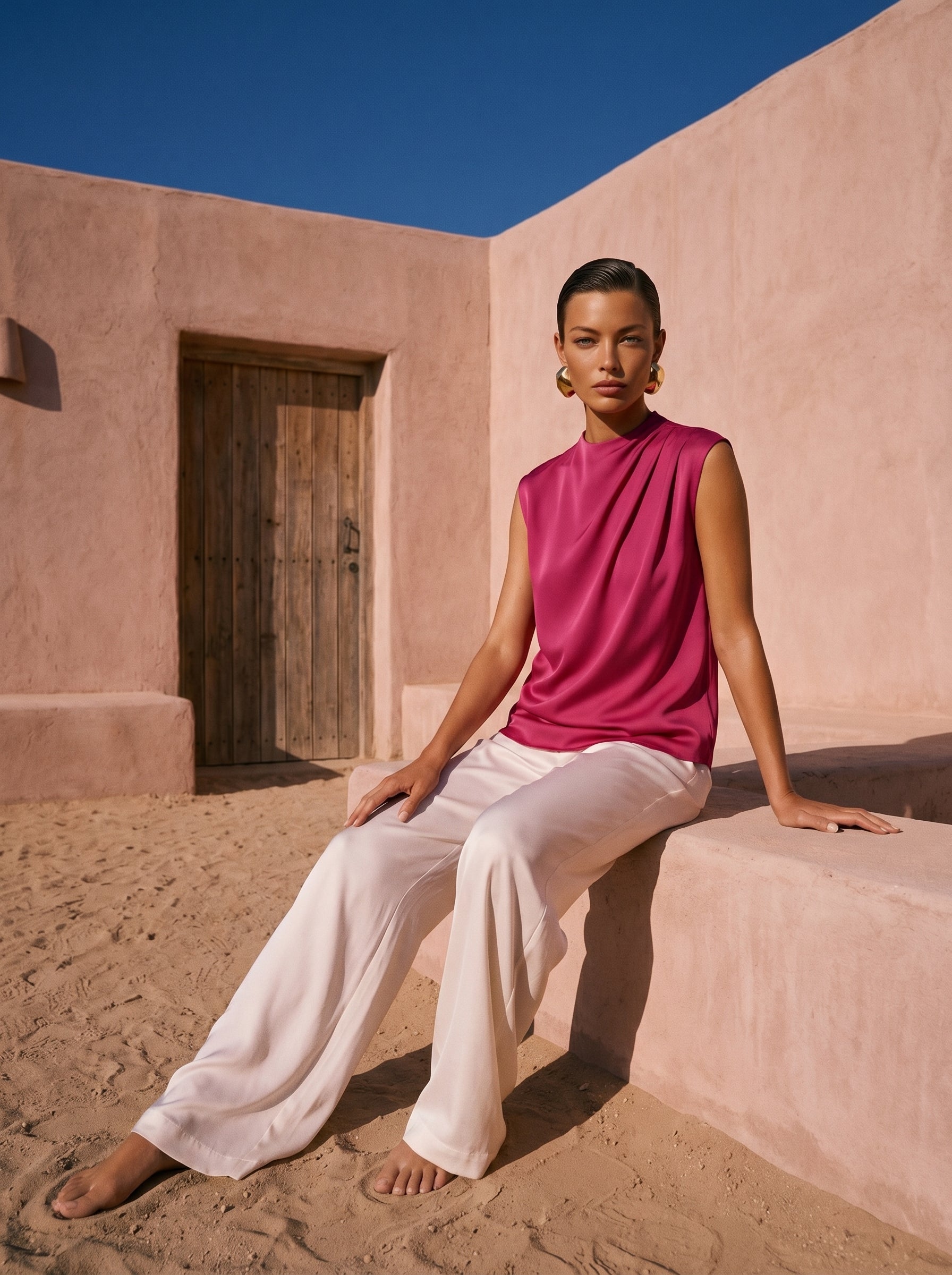 Satin Top With Elegant Shoulder Draping