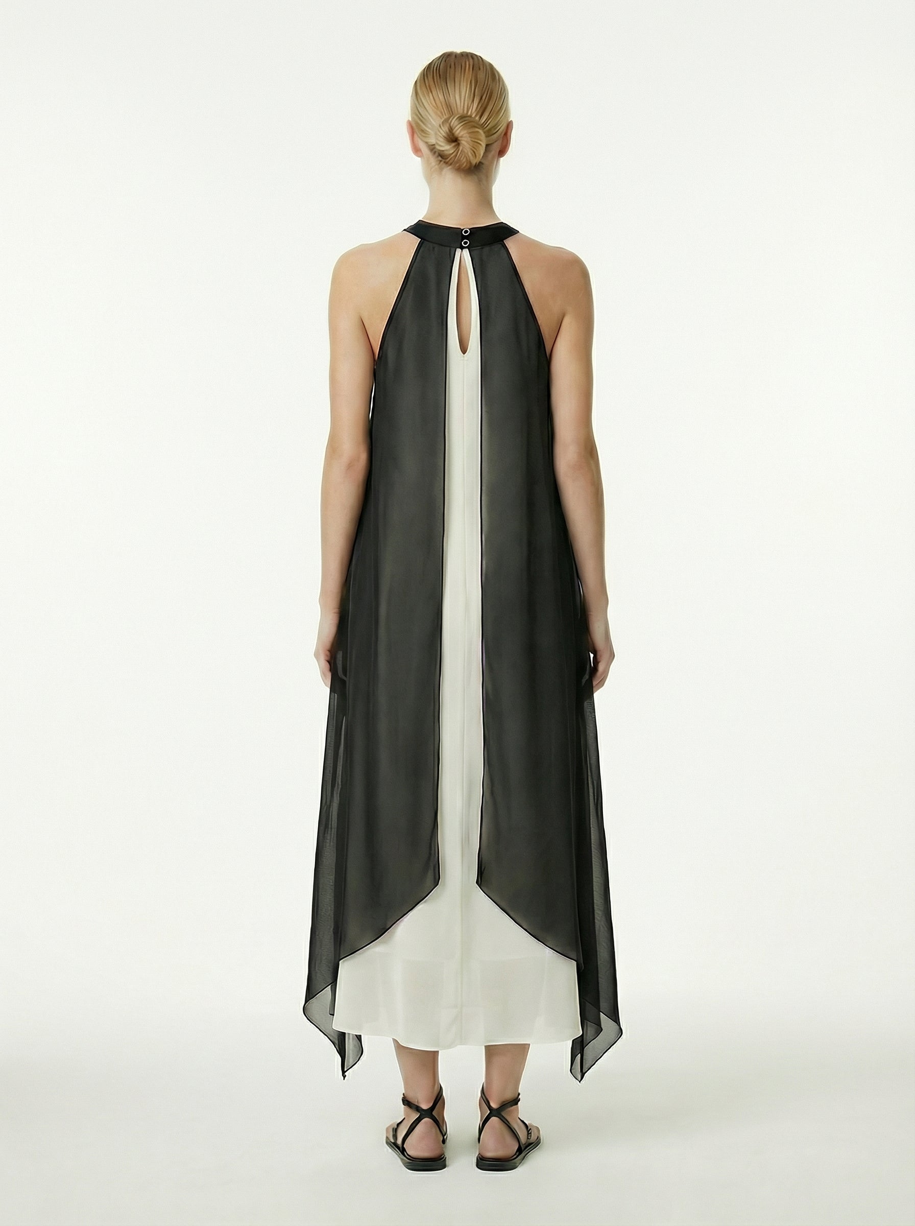 Transformable Halter Chiffon Dress With Removable Overlay