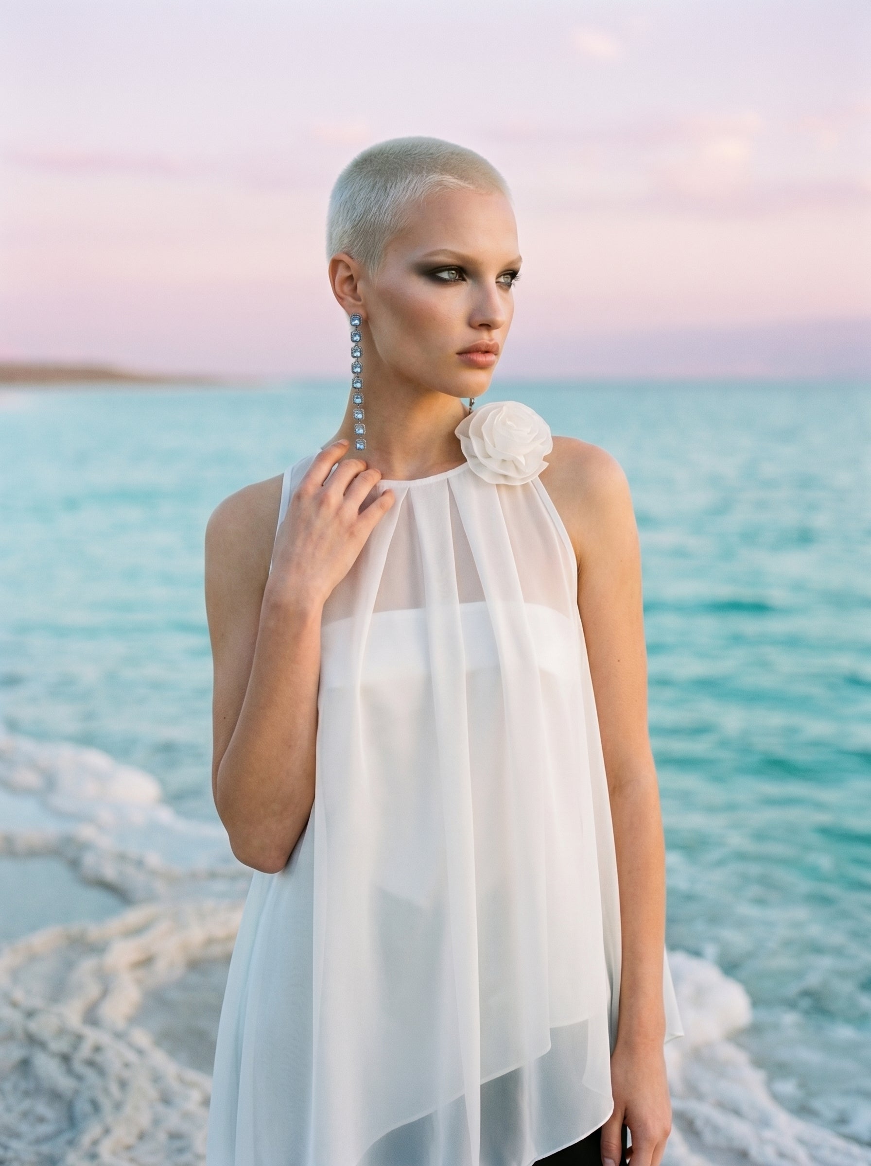 Two-Piece Asymmetrical Satin And Chiffon Top