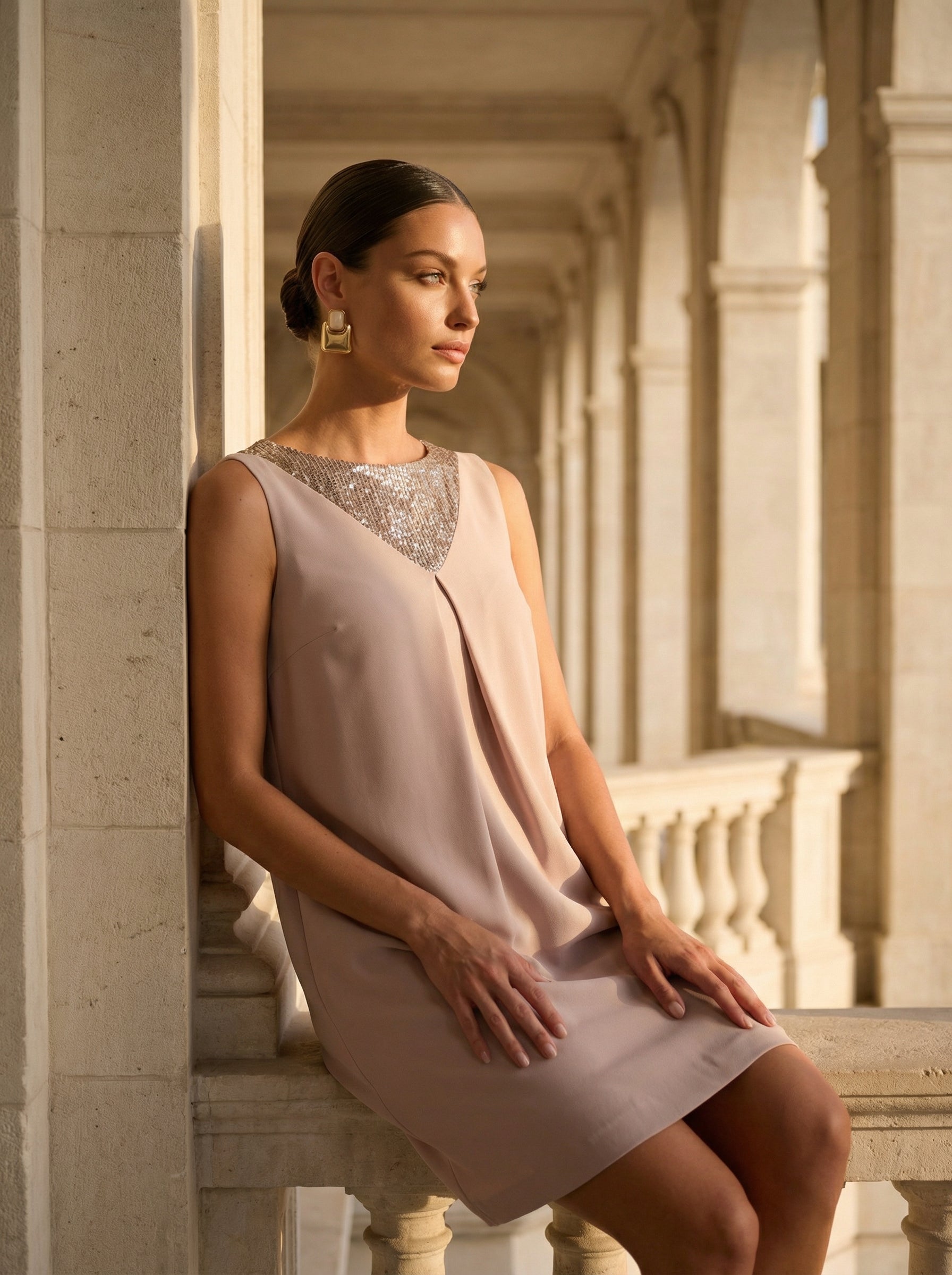 Sequin Detail A-Line Mini Dress