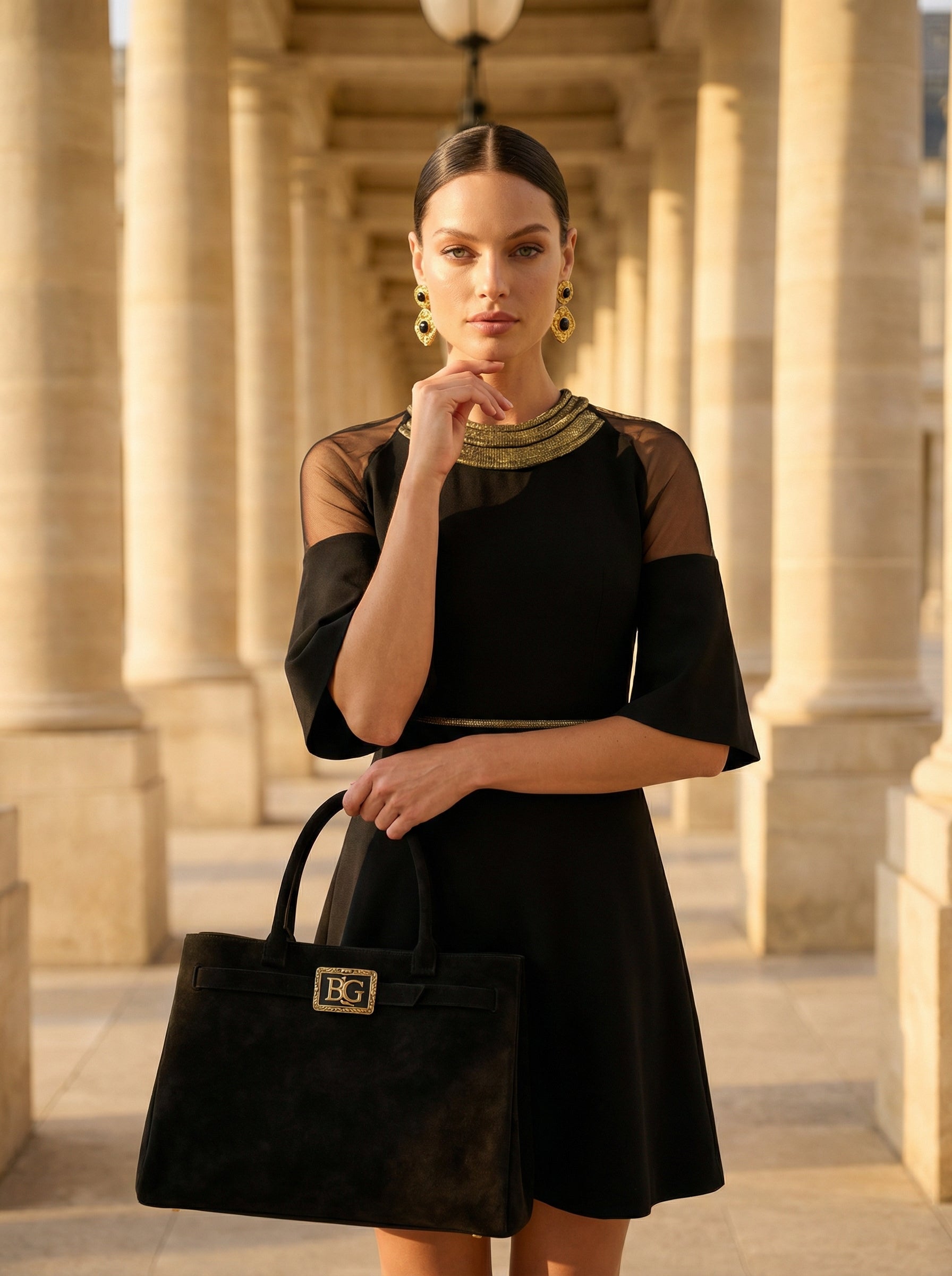 Gold Neckline A-Line Mini Dress