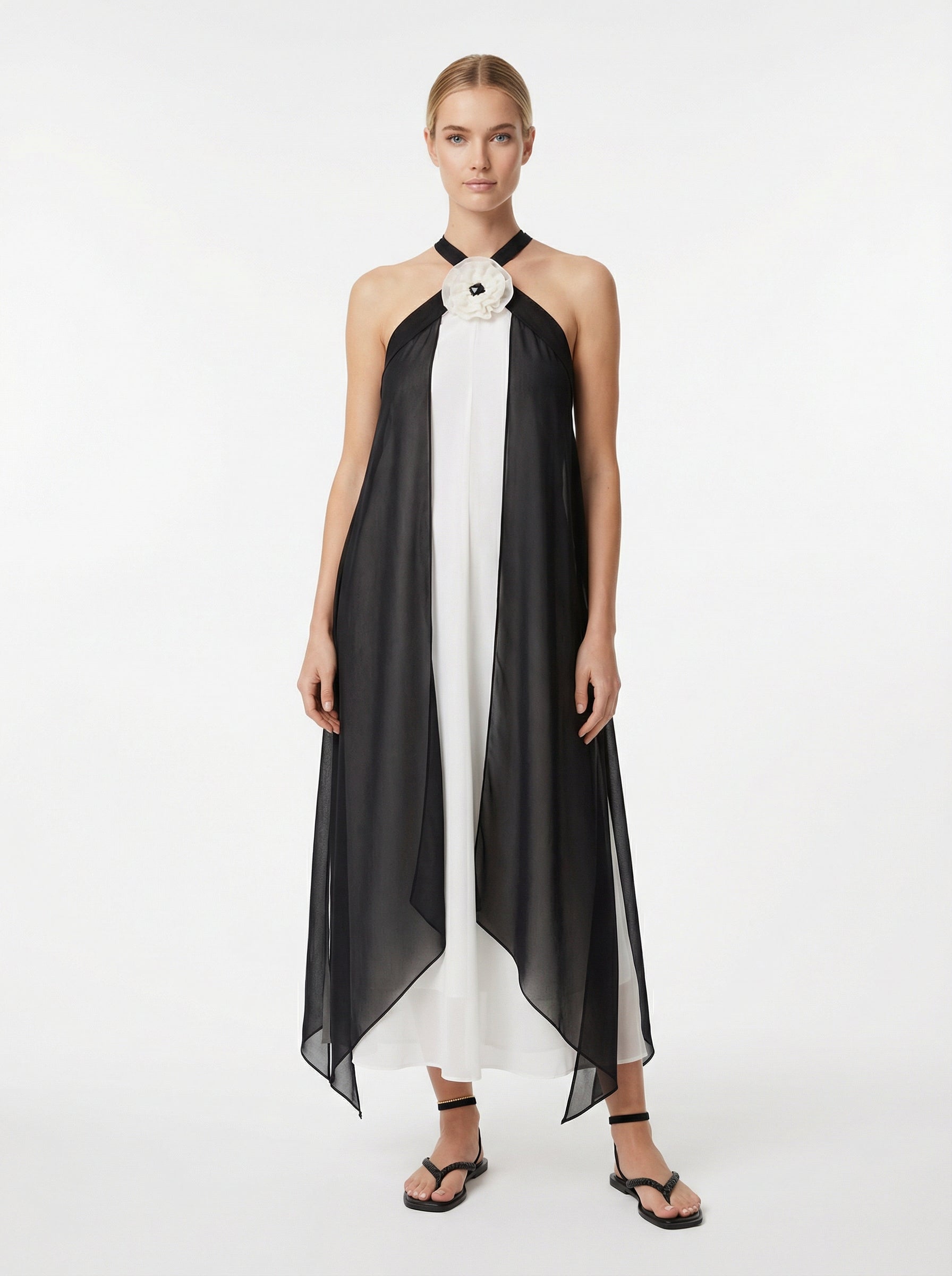 Transformable Halter Chiffon Dress With Removable Overlay