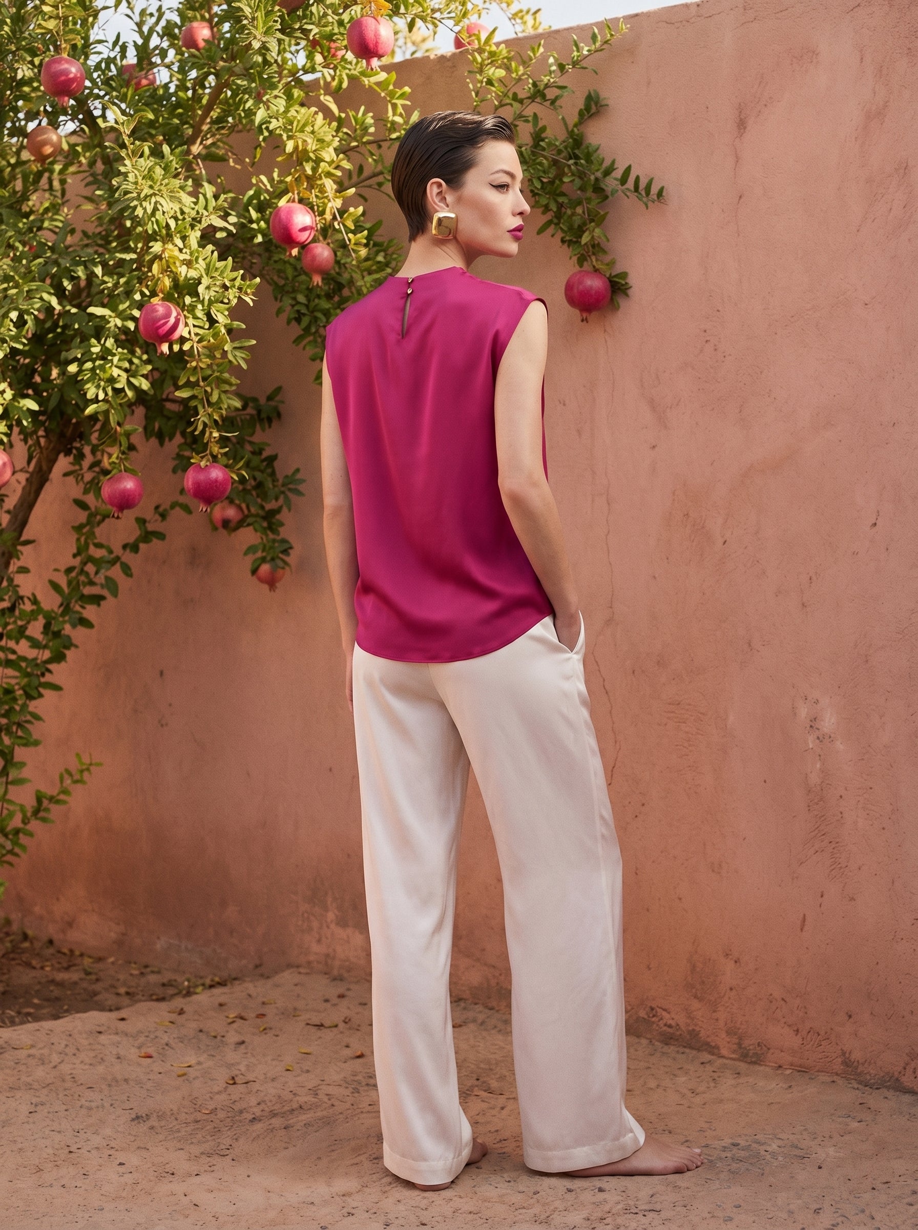 Satin Top With Elegant Shoulder Draping