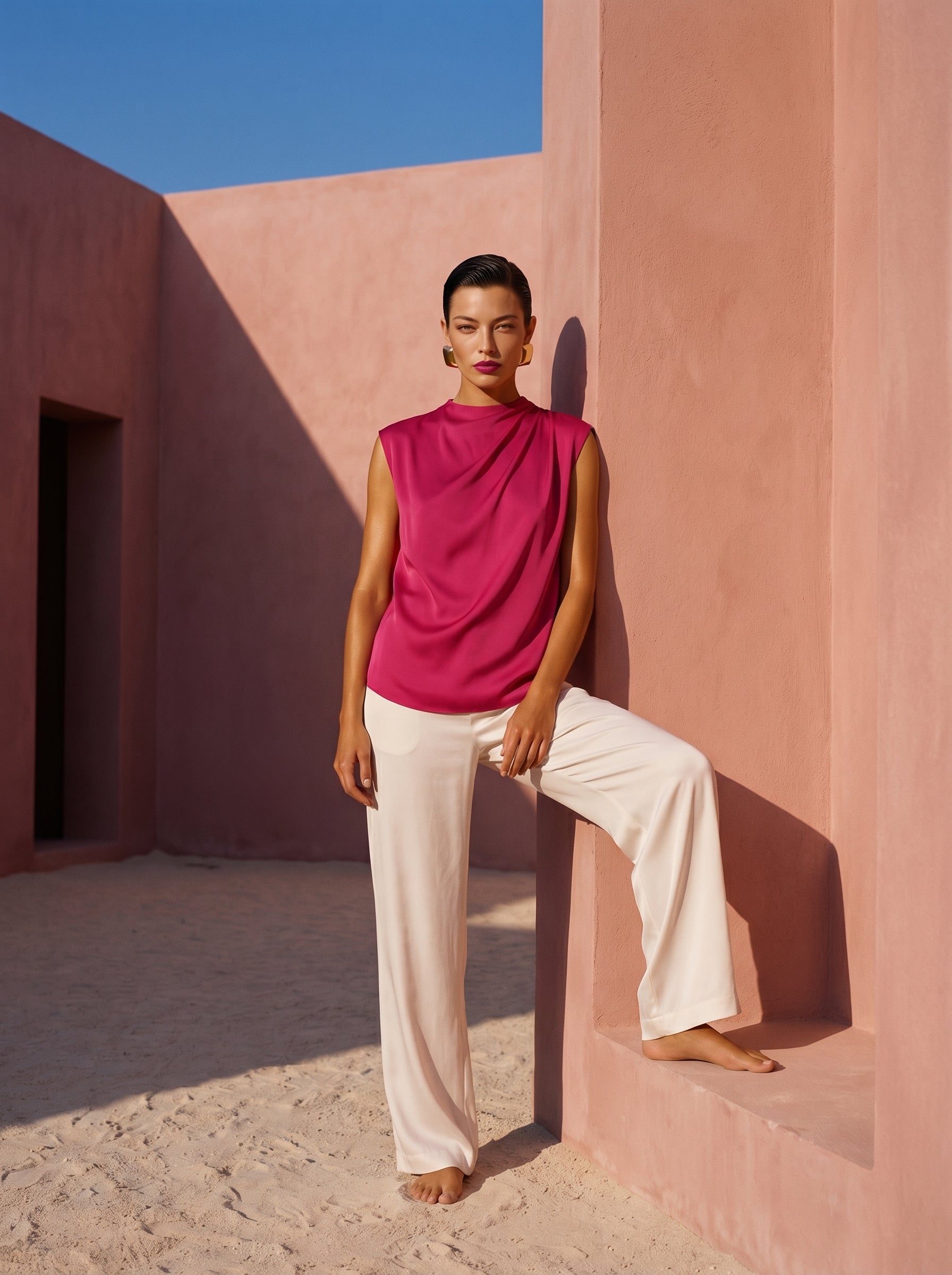 Satin Top With Elegant Shoulder Draping