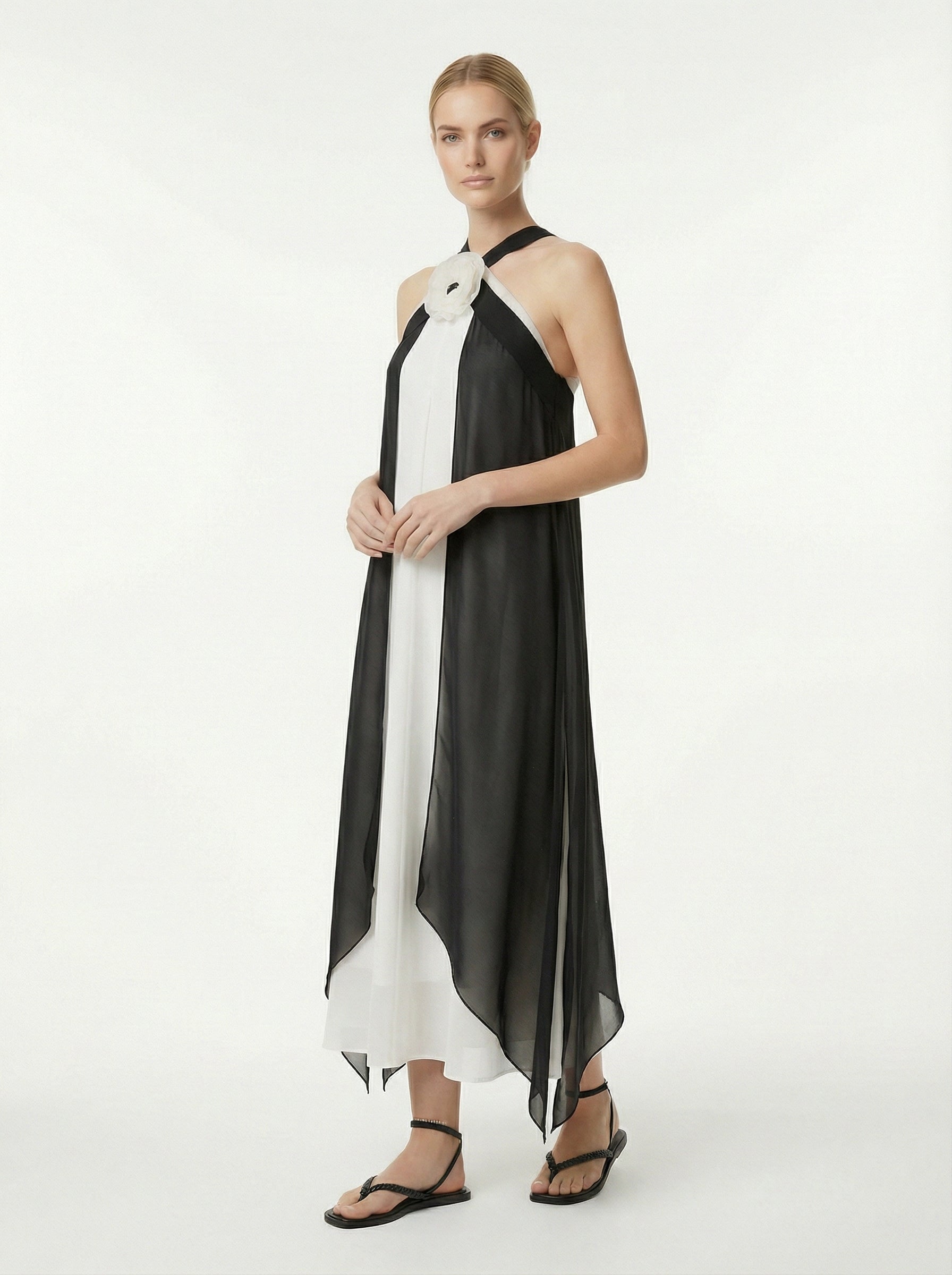 Transformable Halter Chiffon Dress With Removable Overlay