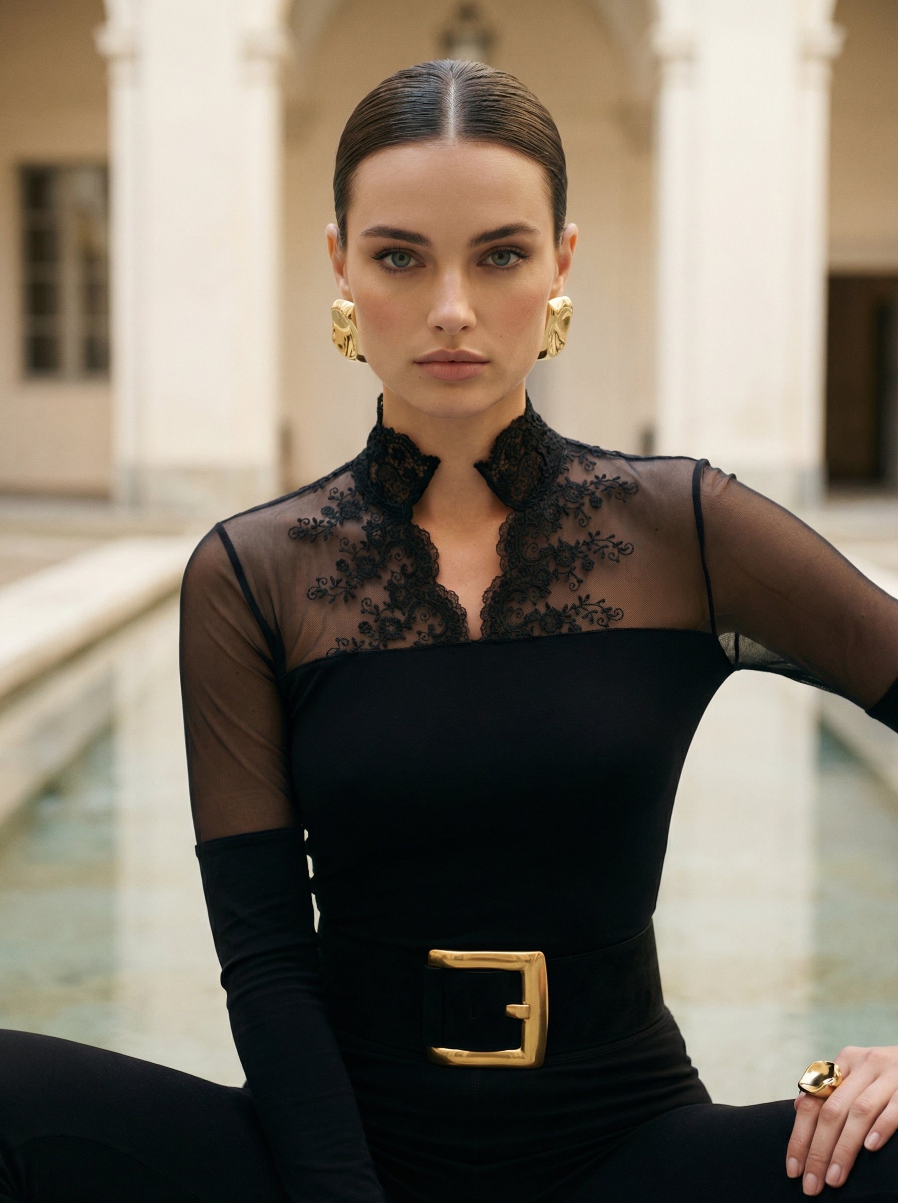 Italian Lace Keyhole Back Blouse Bodysuit