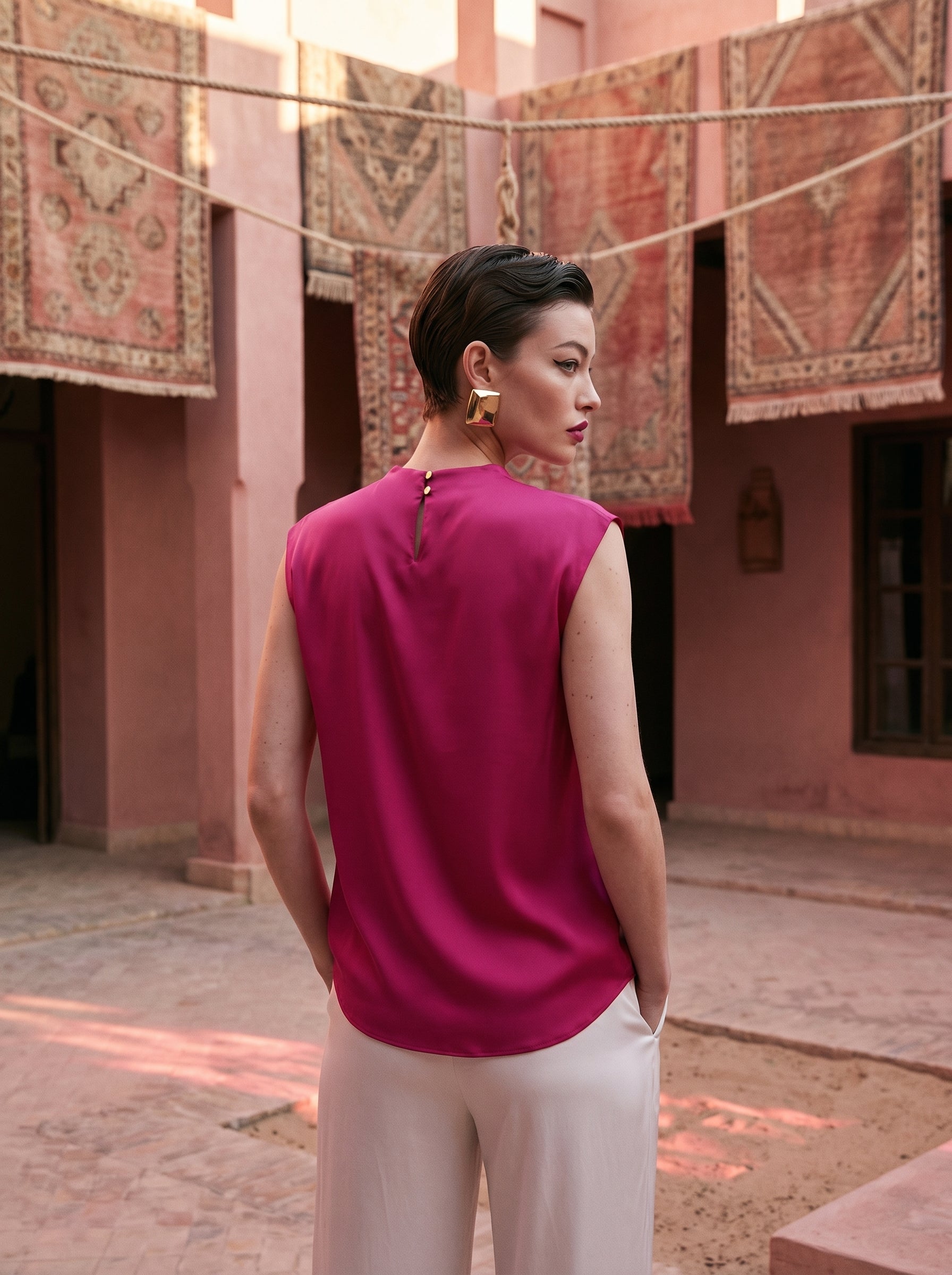 Satin Top With Elegant Shoulder Draping