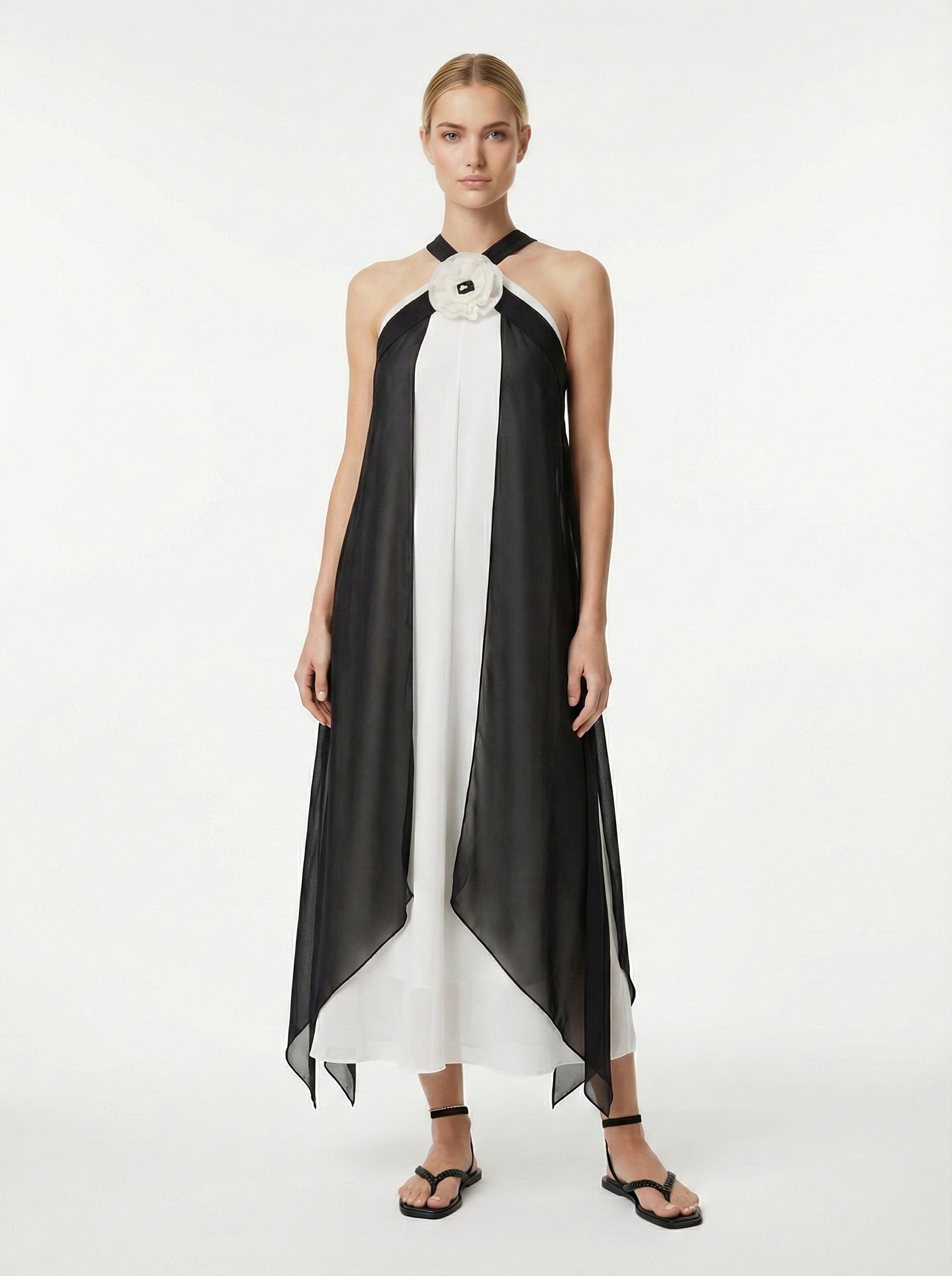 Transformable Halter Chiffon Dress With Removable Overlay