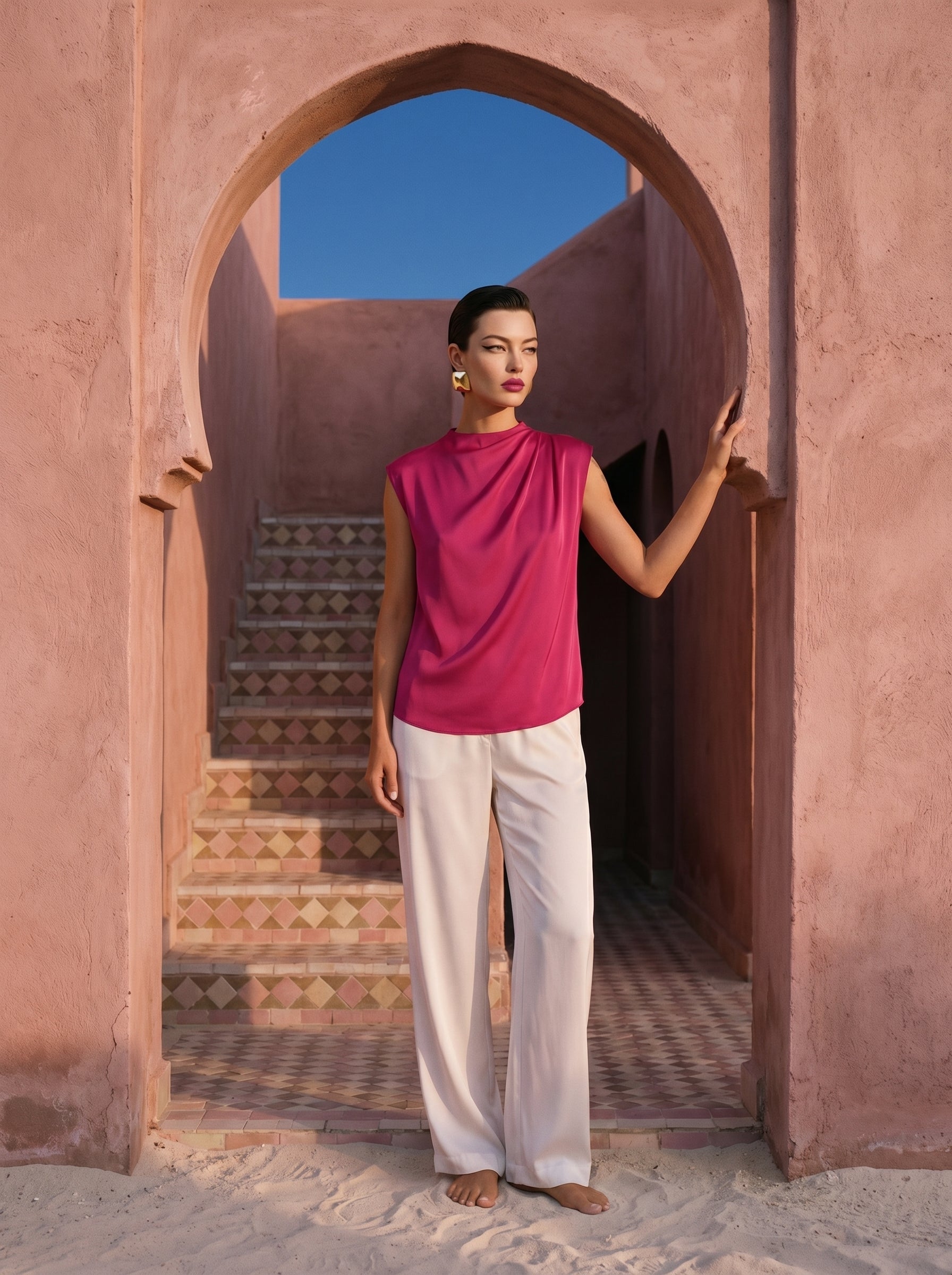 Satin Top With Elegant Shoulder Draping