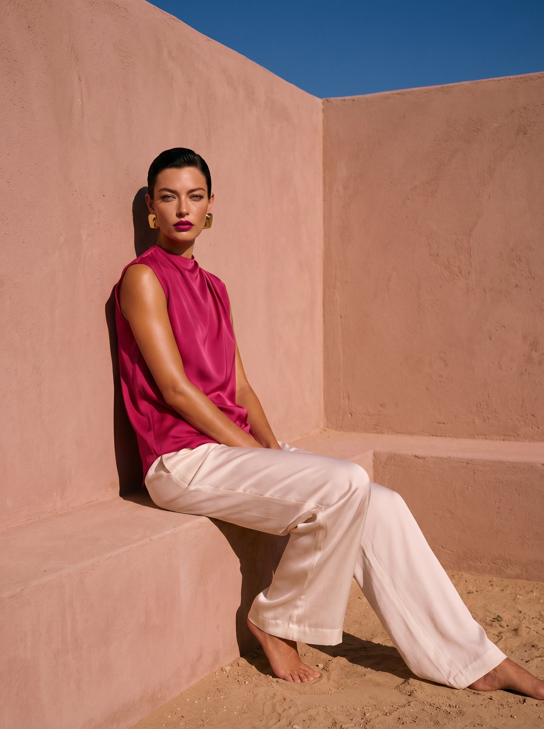 Satin Top With Elegant Shoulder Draping