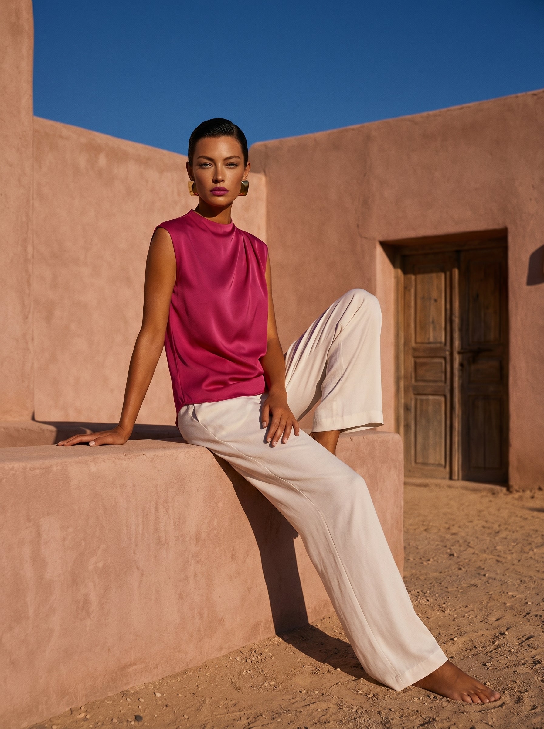 Satin Top With Elegant Shoulder Draping