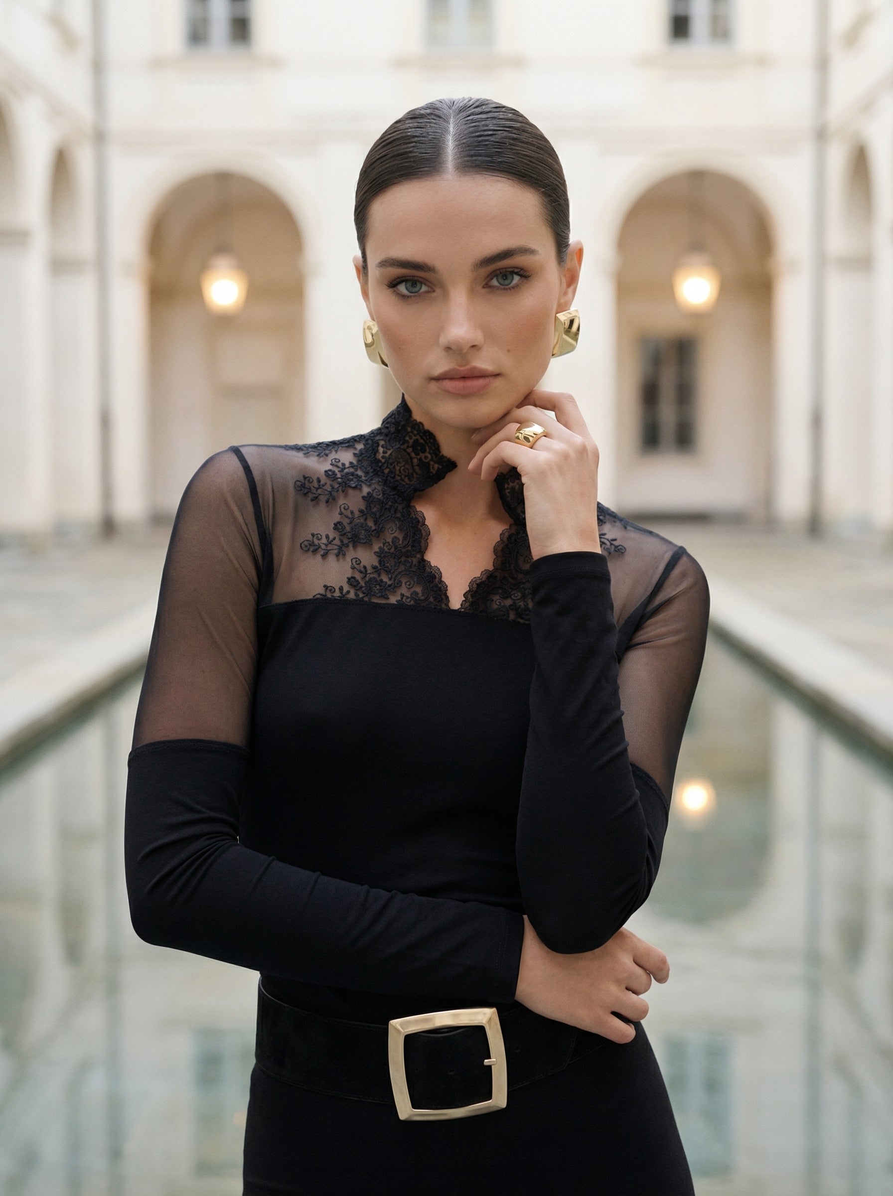 Italian Lace Keyhole Back Blouse Bodysuit