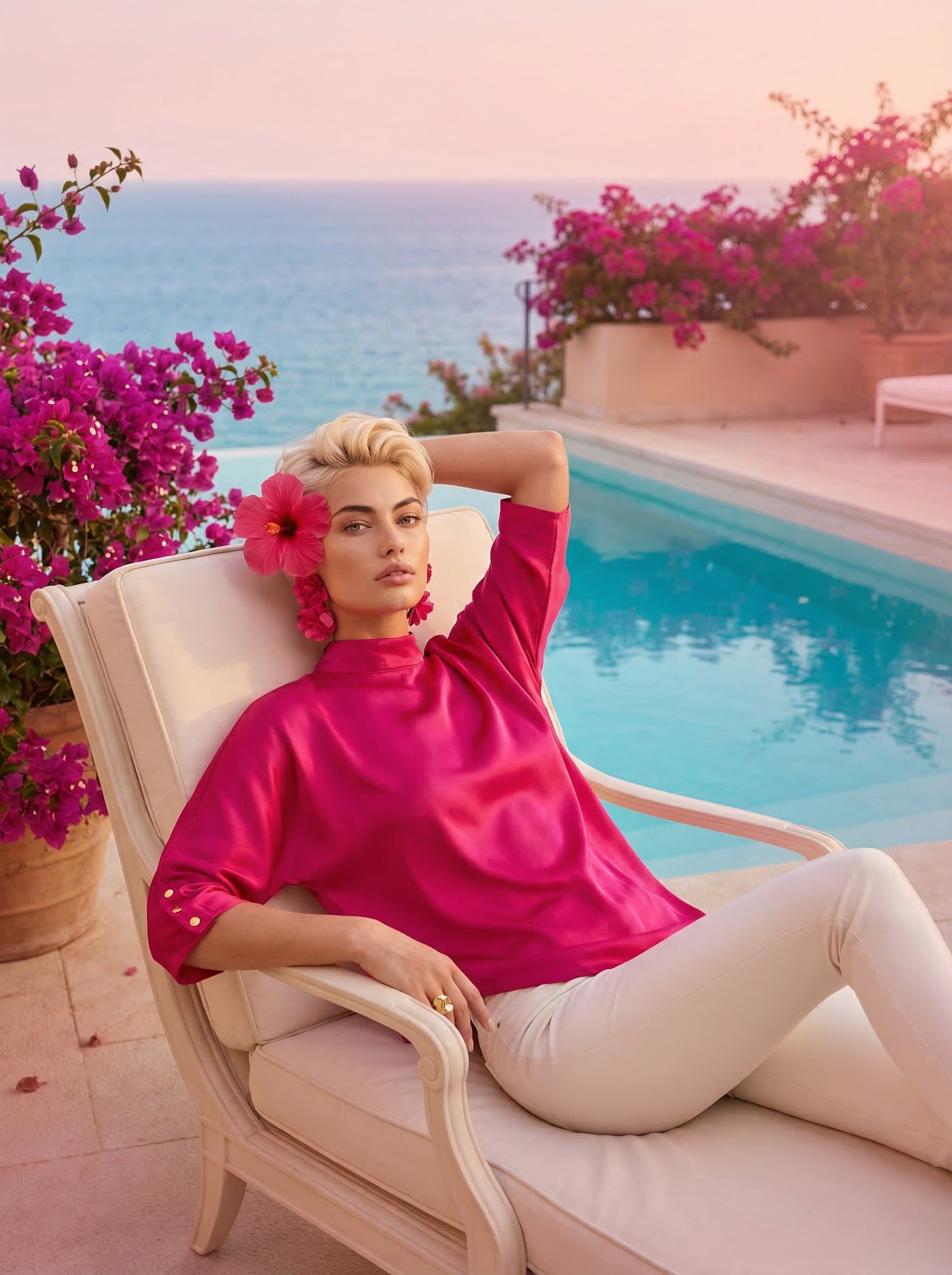 Fuchsia Asymmetric Satin Top With Keyhole Back
