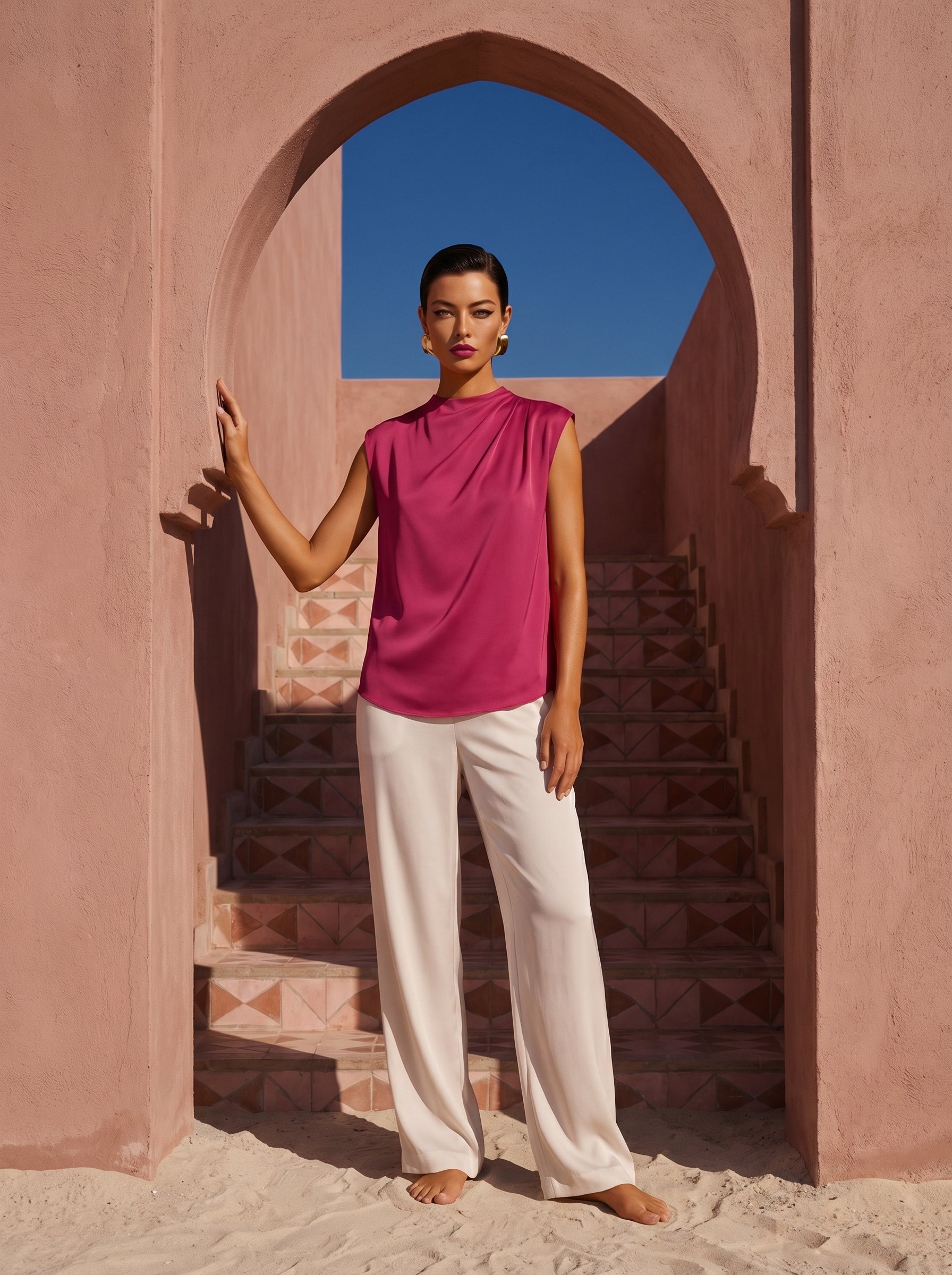 Satin Top With Elegant Shoulder Draping