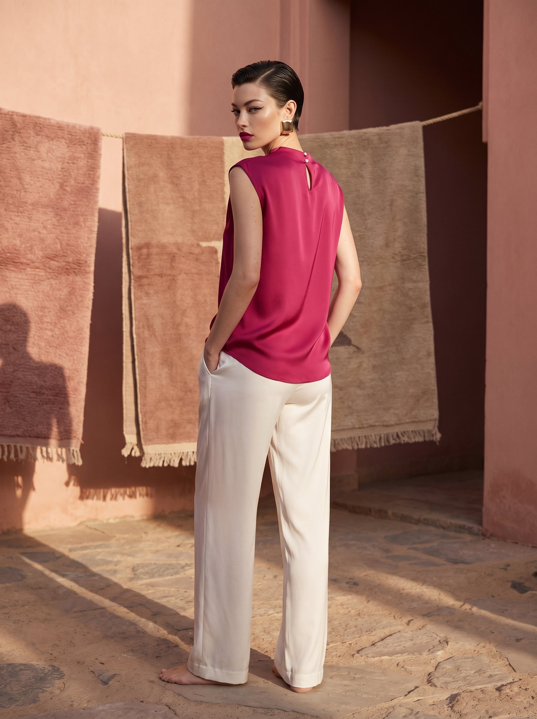 Satin Top With Elegant Shoulder Draping