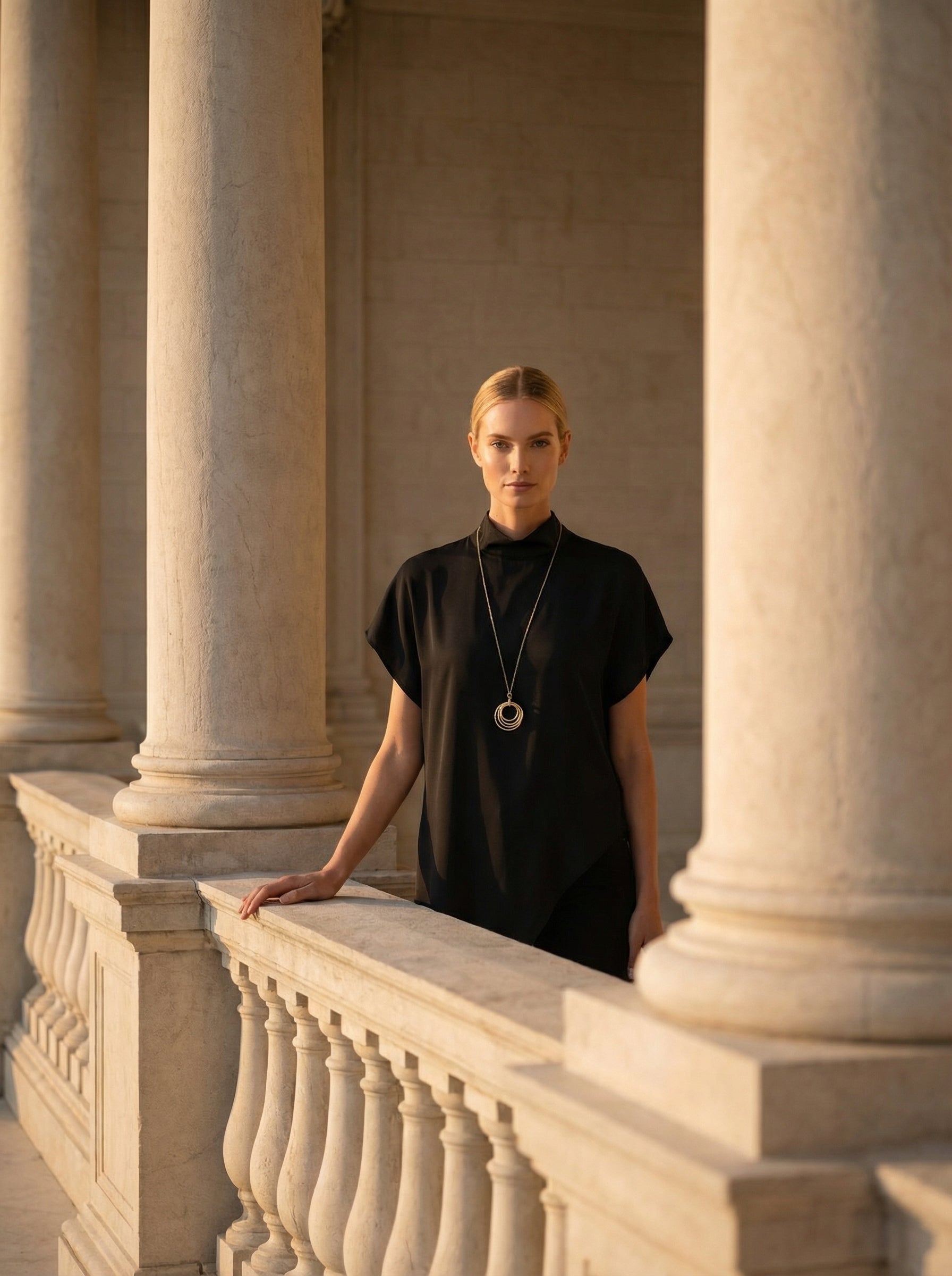Black Asymmetric Satin Top With Stand Collar
