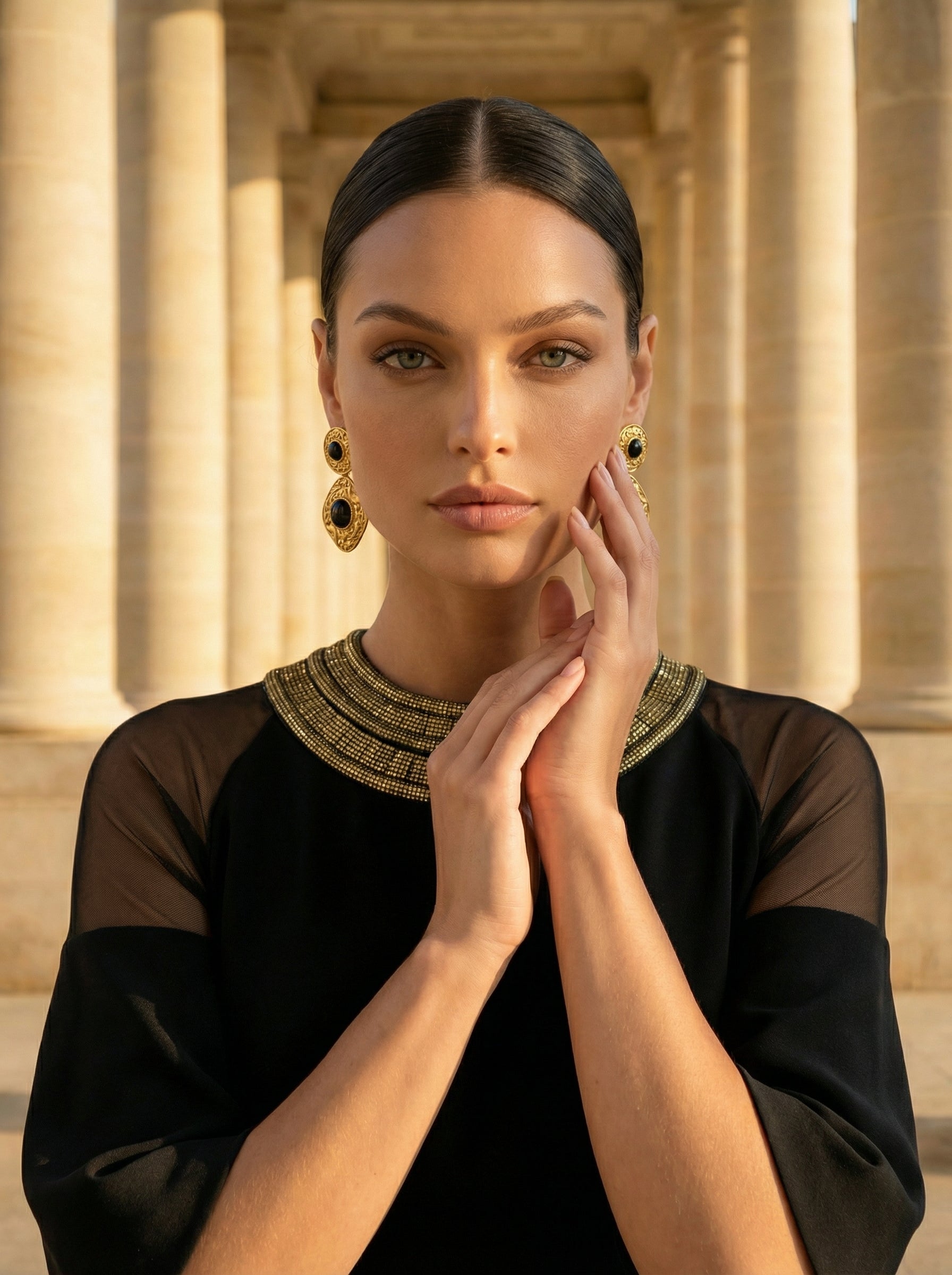 Gold Neckline A-Line Mini Dress