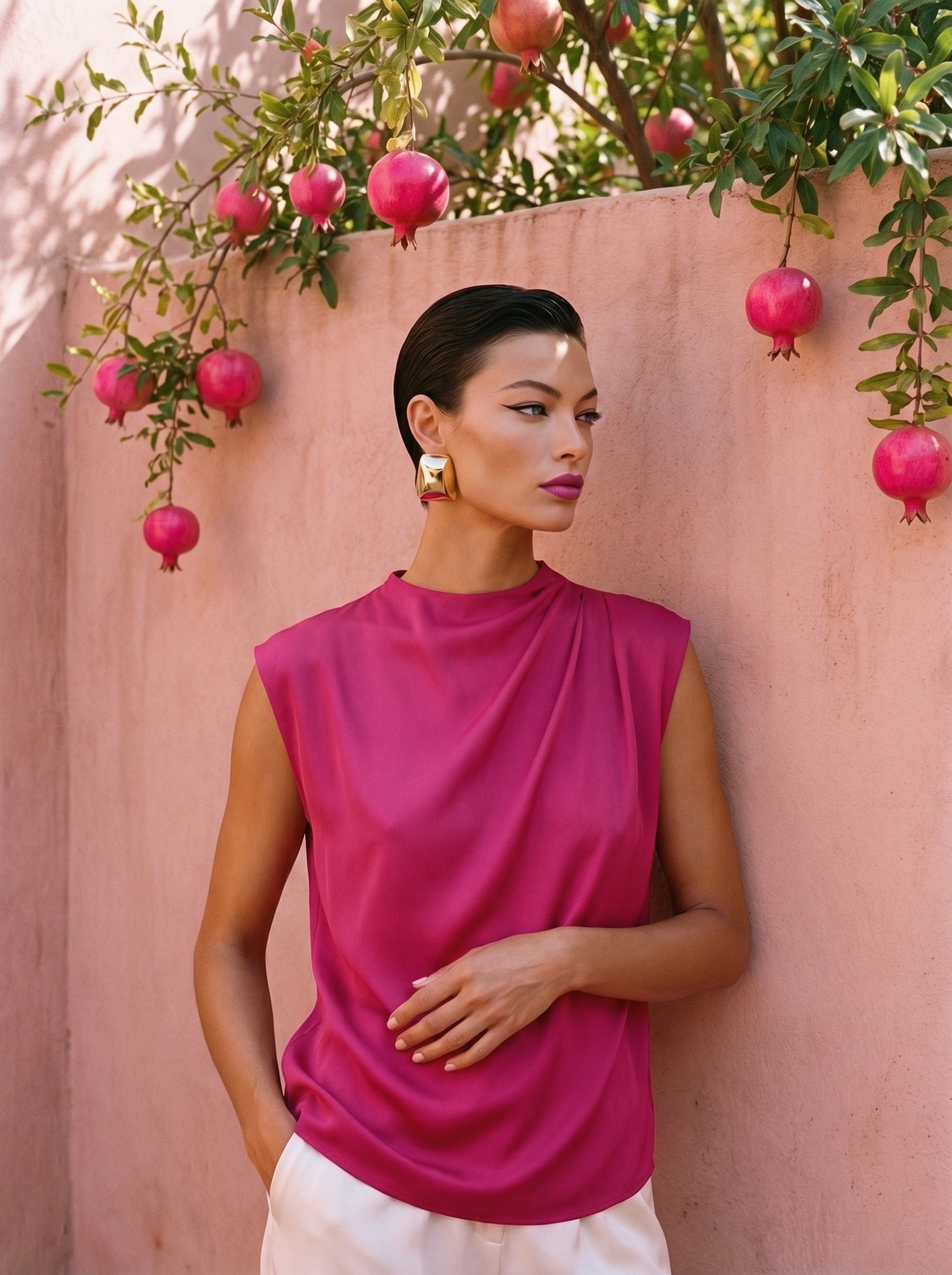 Satin Top With Elegant Shoulder Draping