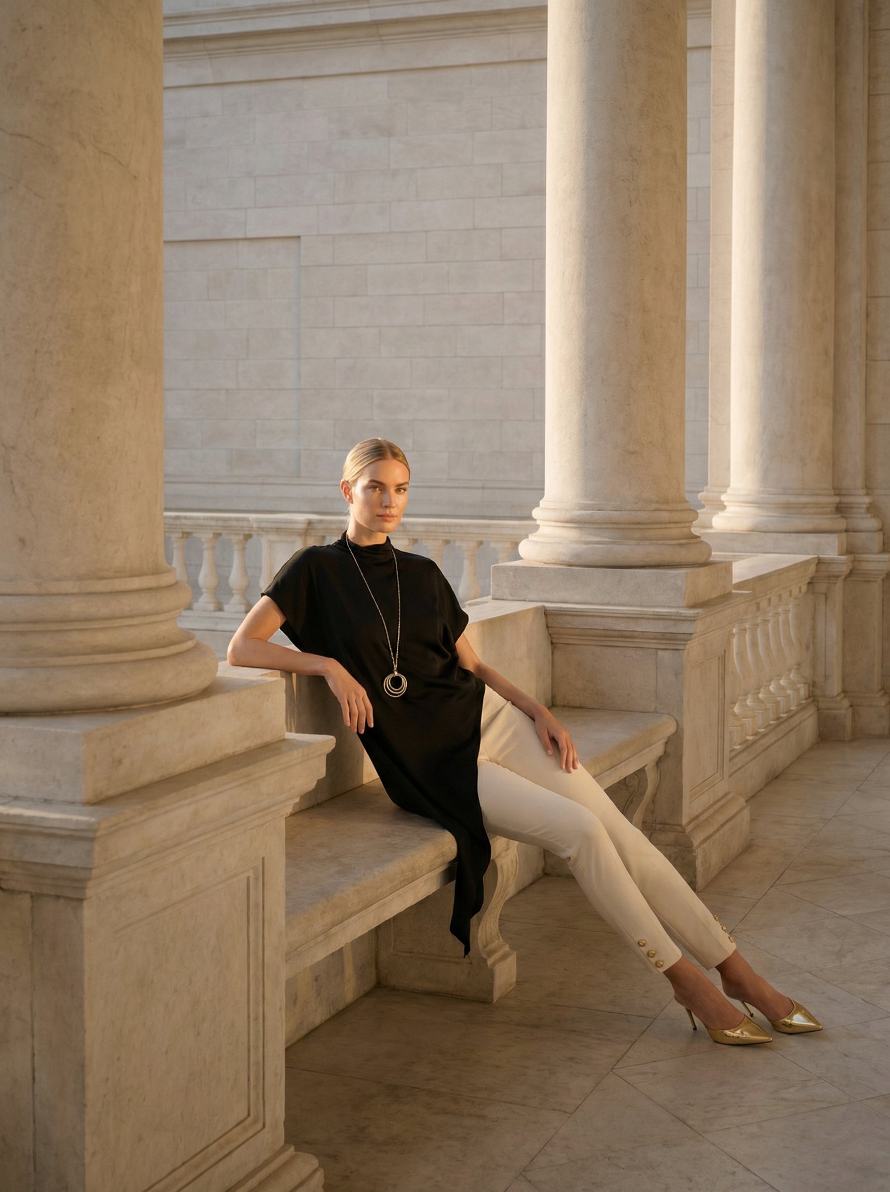 Black Asymmetric Satin Top With Stand Collar