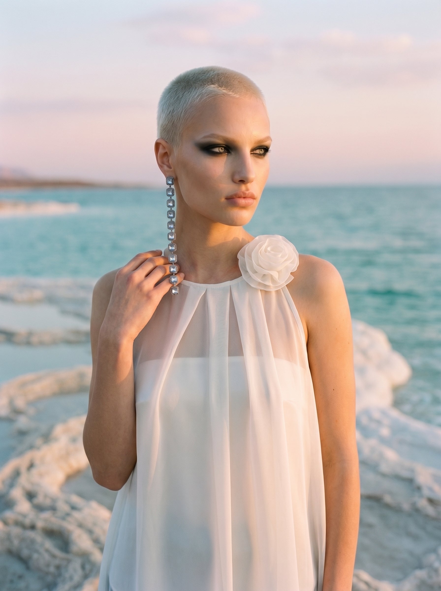 Two-Piece Asymmetrical Satin And Chiffon Top