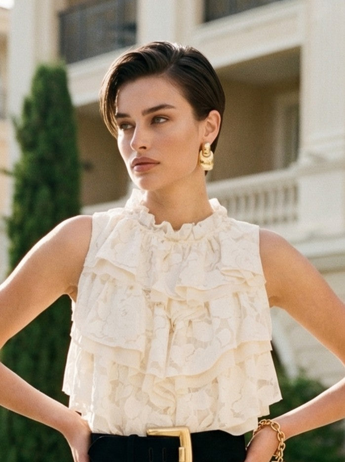Ivory Ruffled Lace Top
