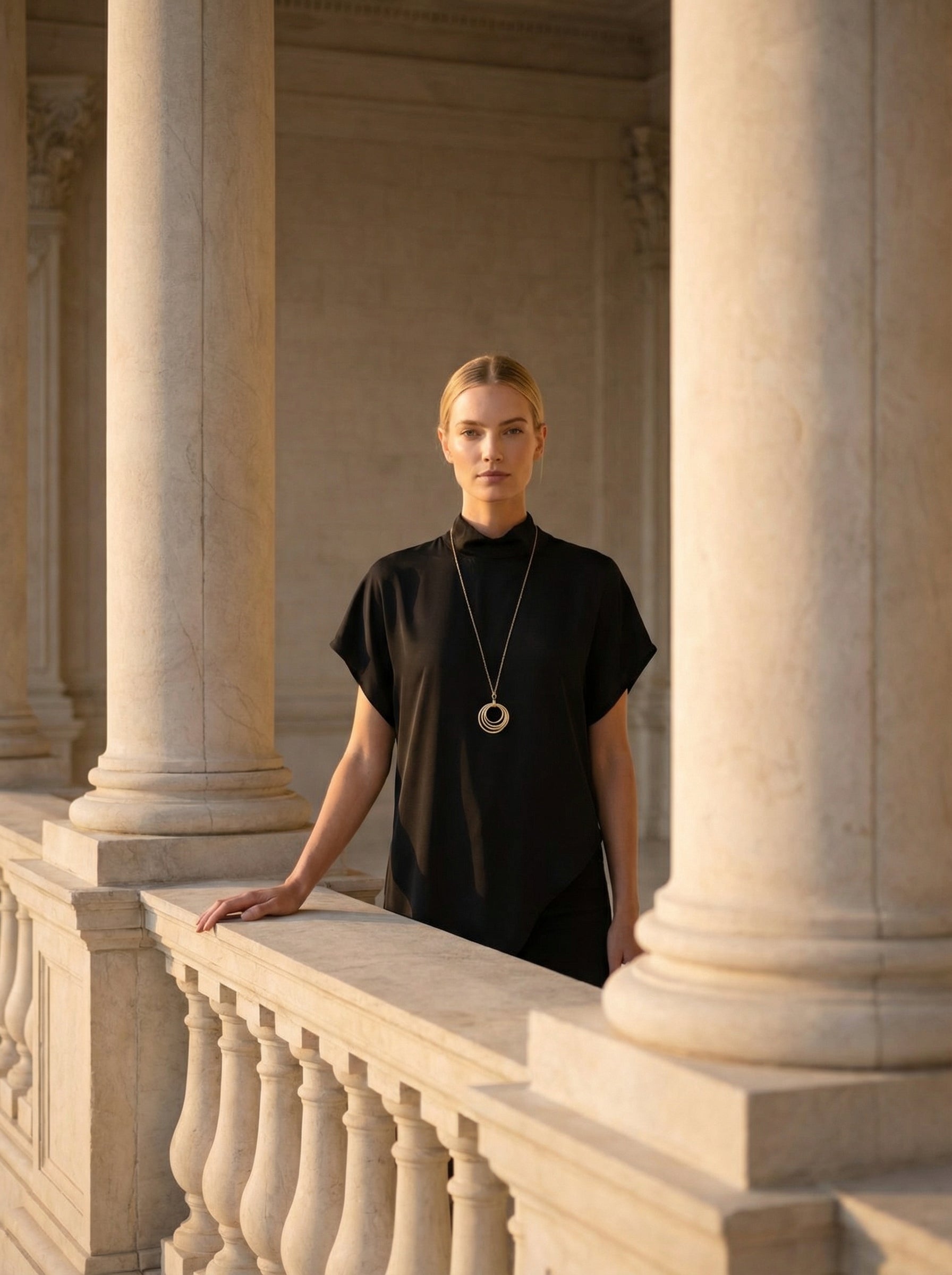 Black Asymmetric Satin Top With Stand Collar