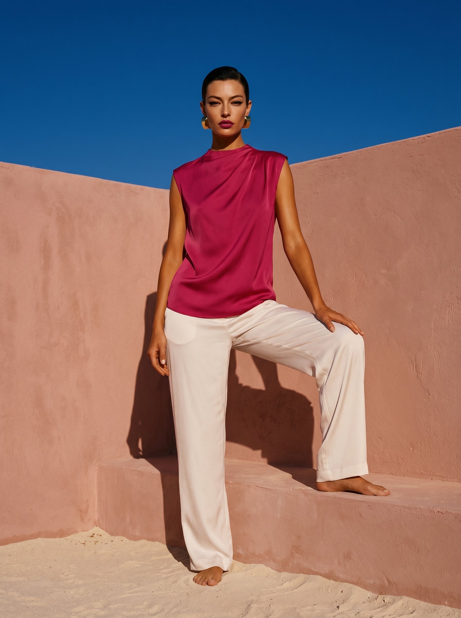 Satin Top With Elegant Shoulder Draping