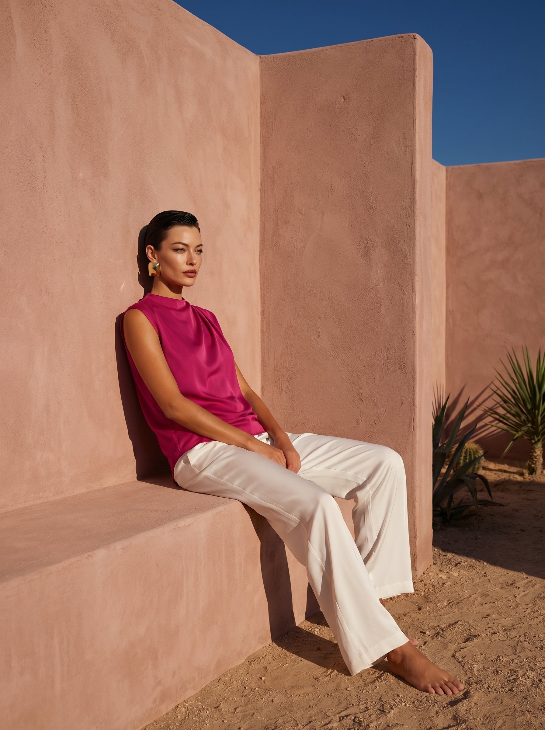 Satin Top With Elegant Shoulder Draping