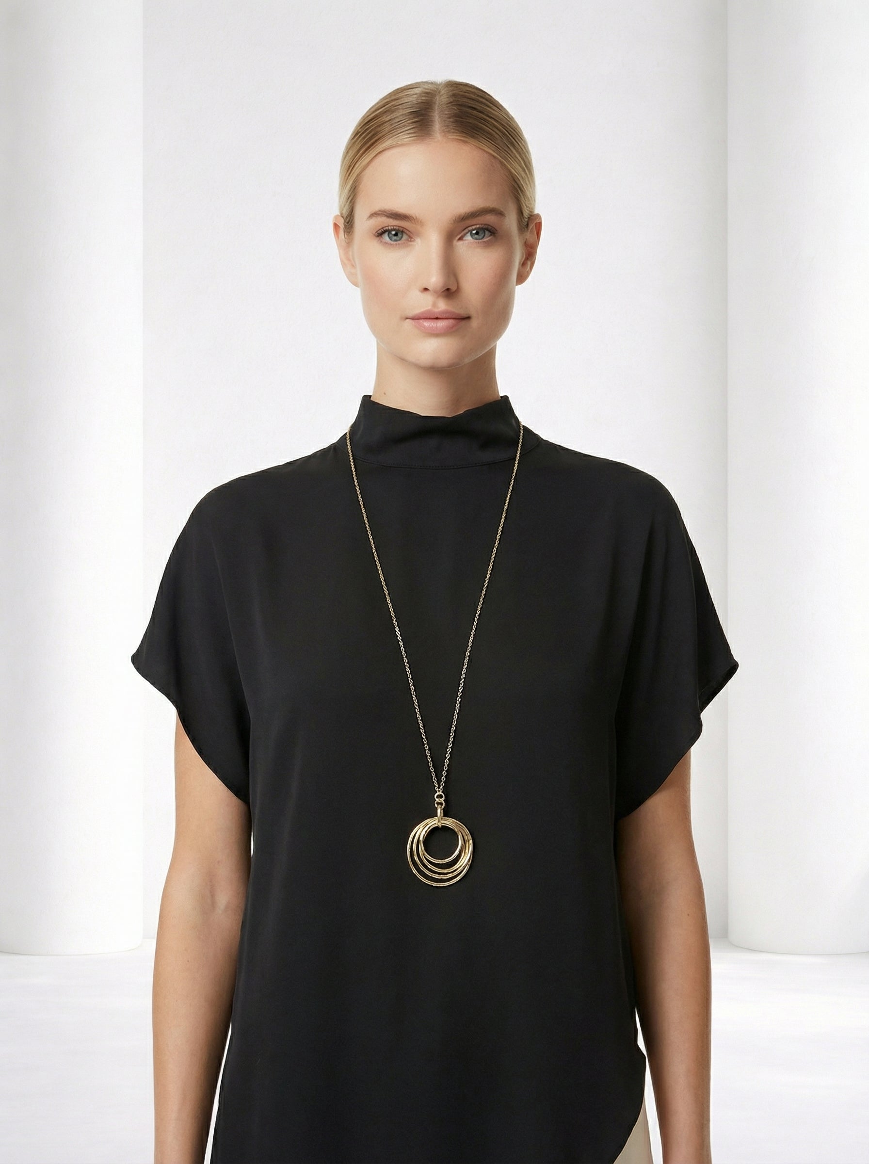 Black Asymmetric Satin Top With Stand Collar