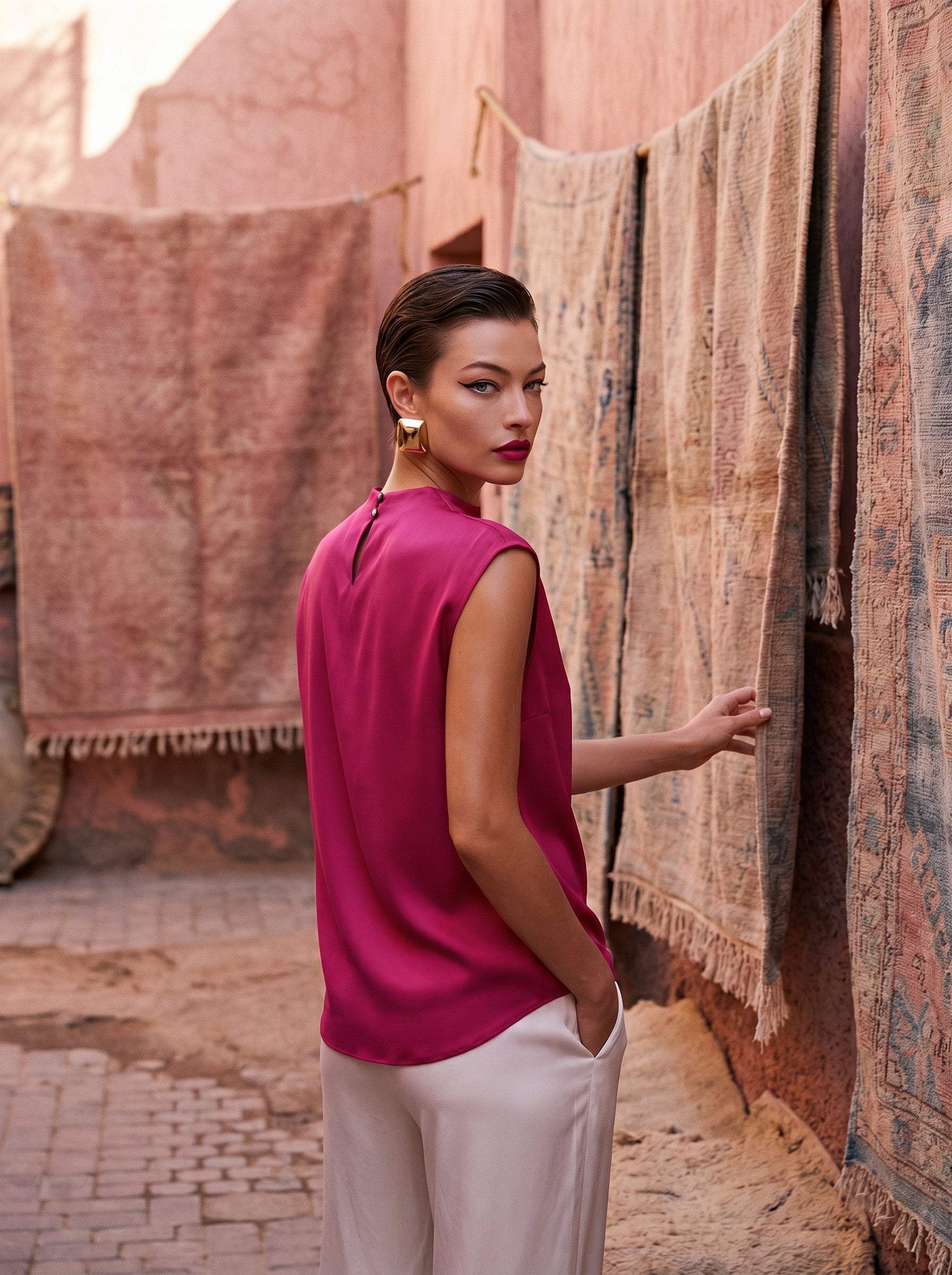 Satin Top With Elegant Shoulder Draping
