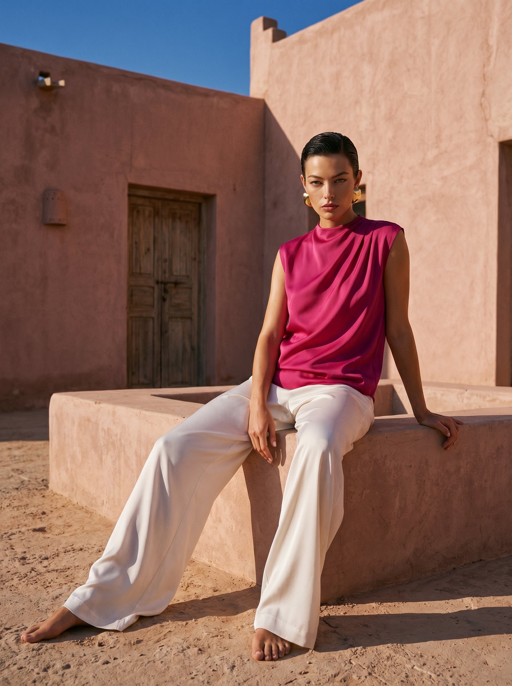 Satin Top With Elegant Shoulder Draping