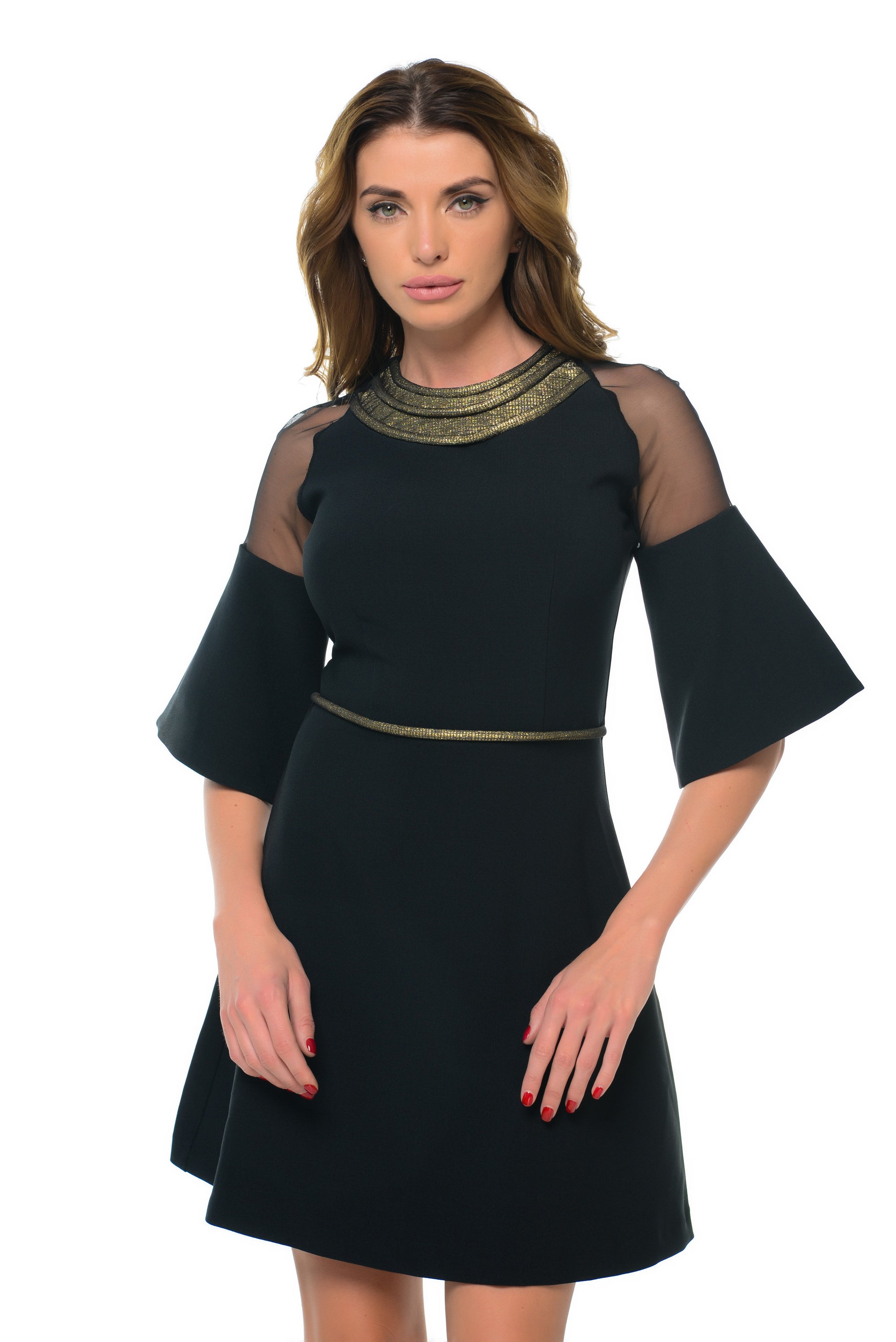 Gold Neckline A-Line Mini Dress