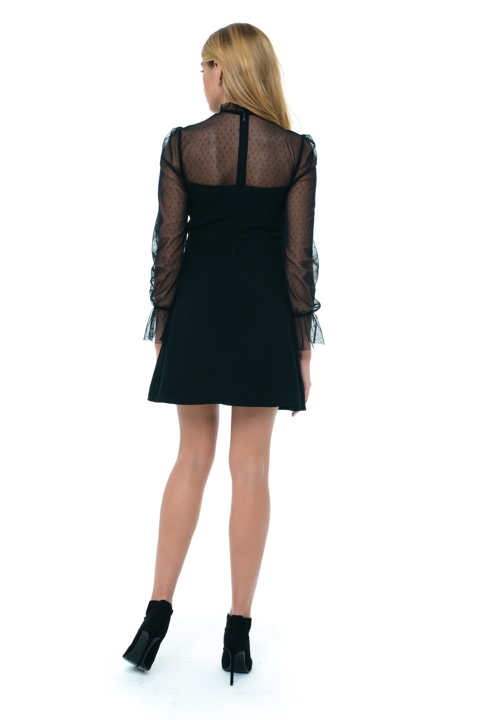 Sheer Sleeve Black Mini Dress