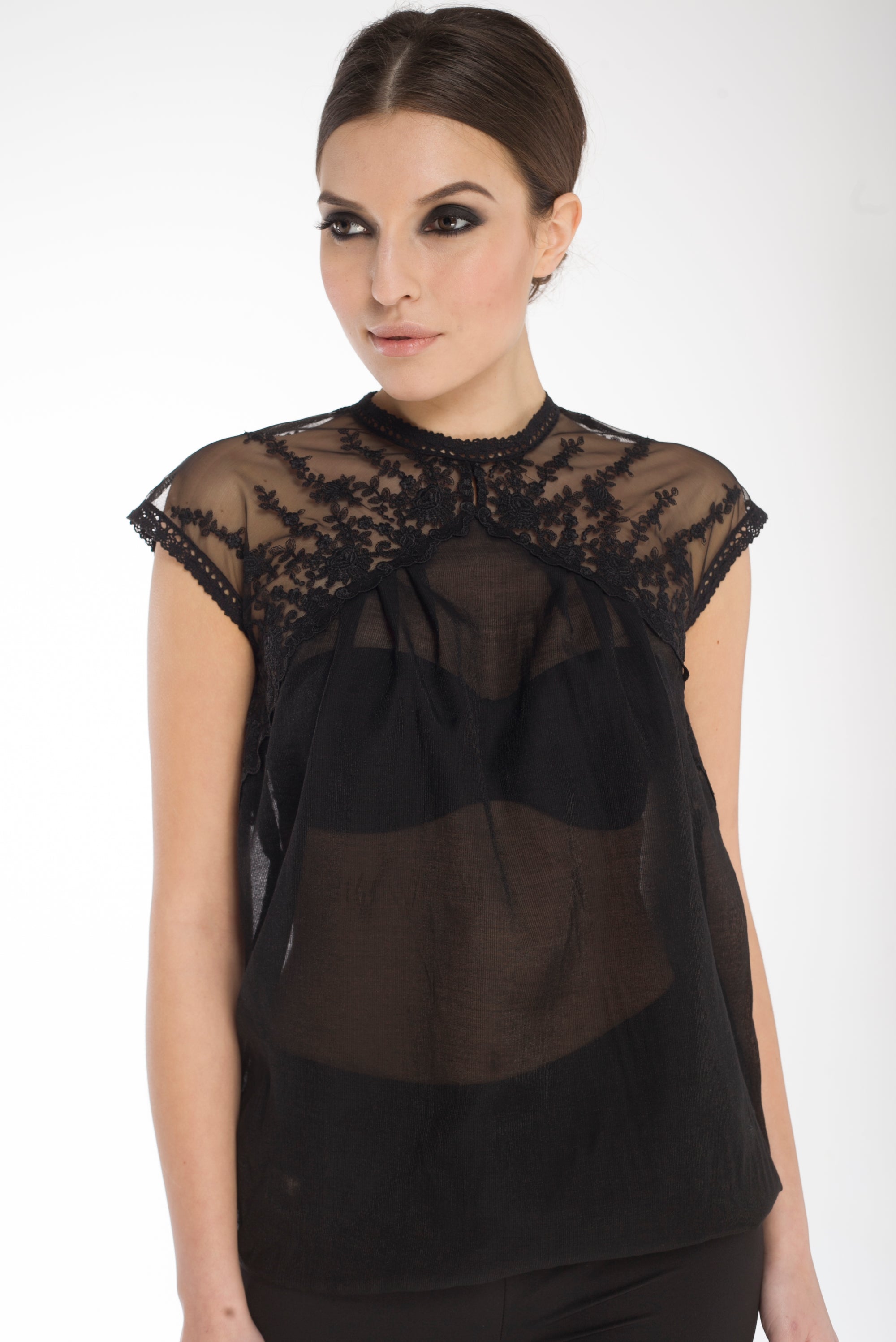 Sheer Embroidered Lace Blouse