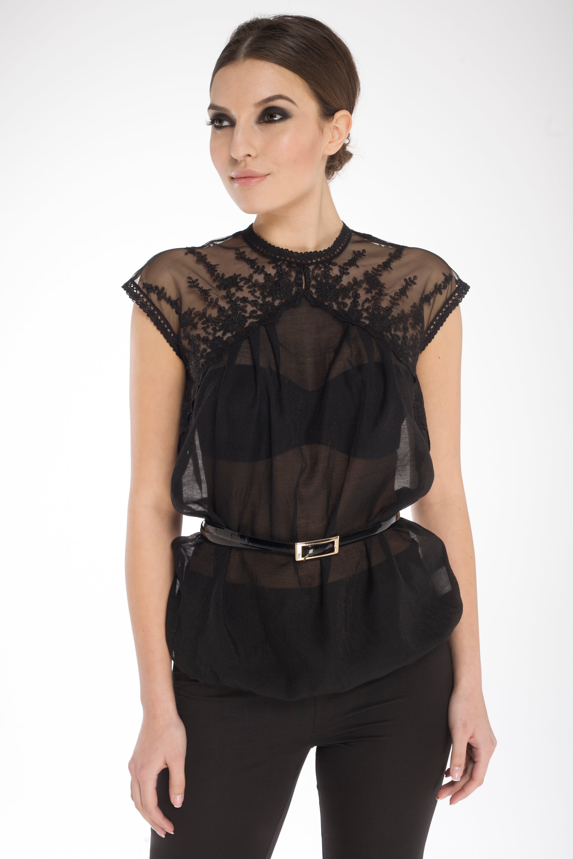 Sheer Embroidered Lace Blouse