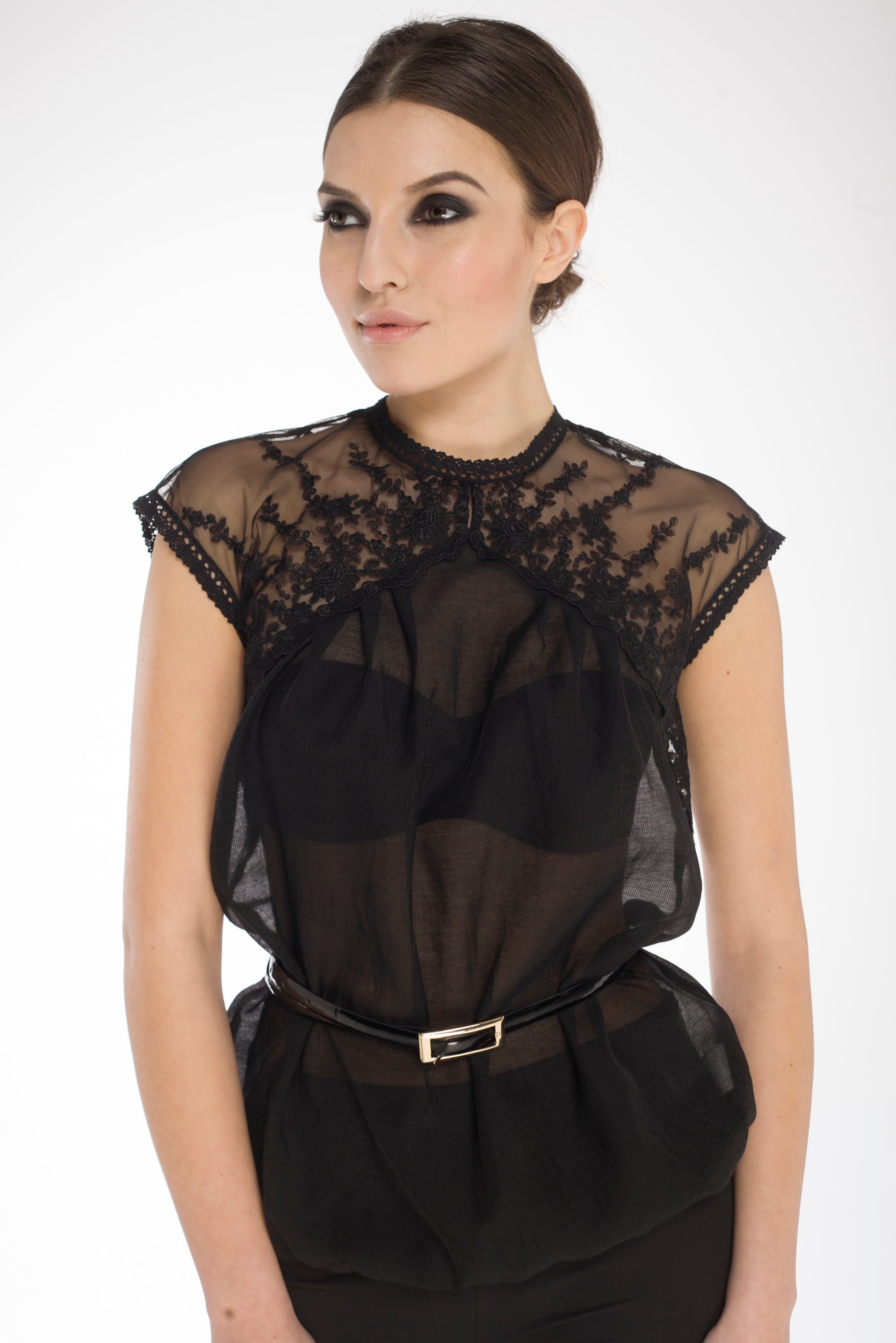 Sheer Embroidered Lace Blouse