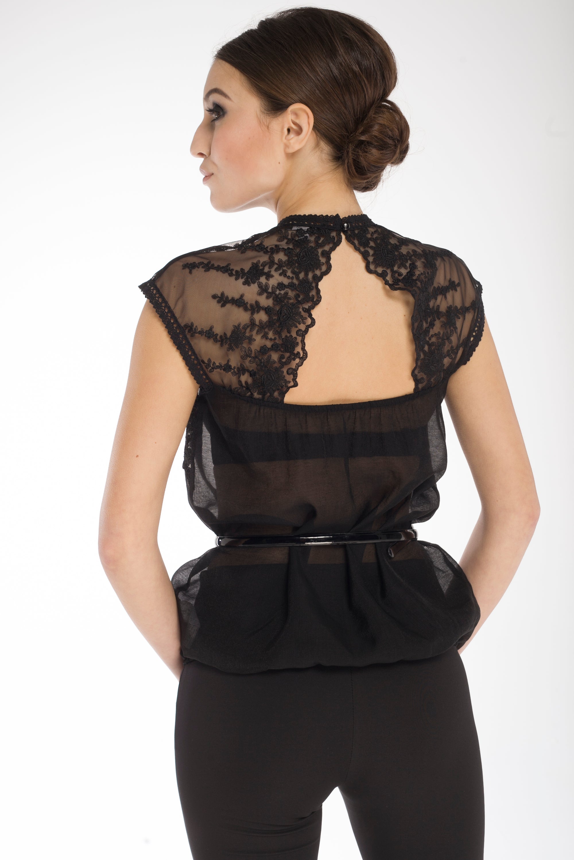 Sheer Embroidered Lace Blouse