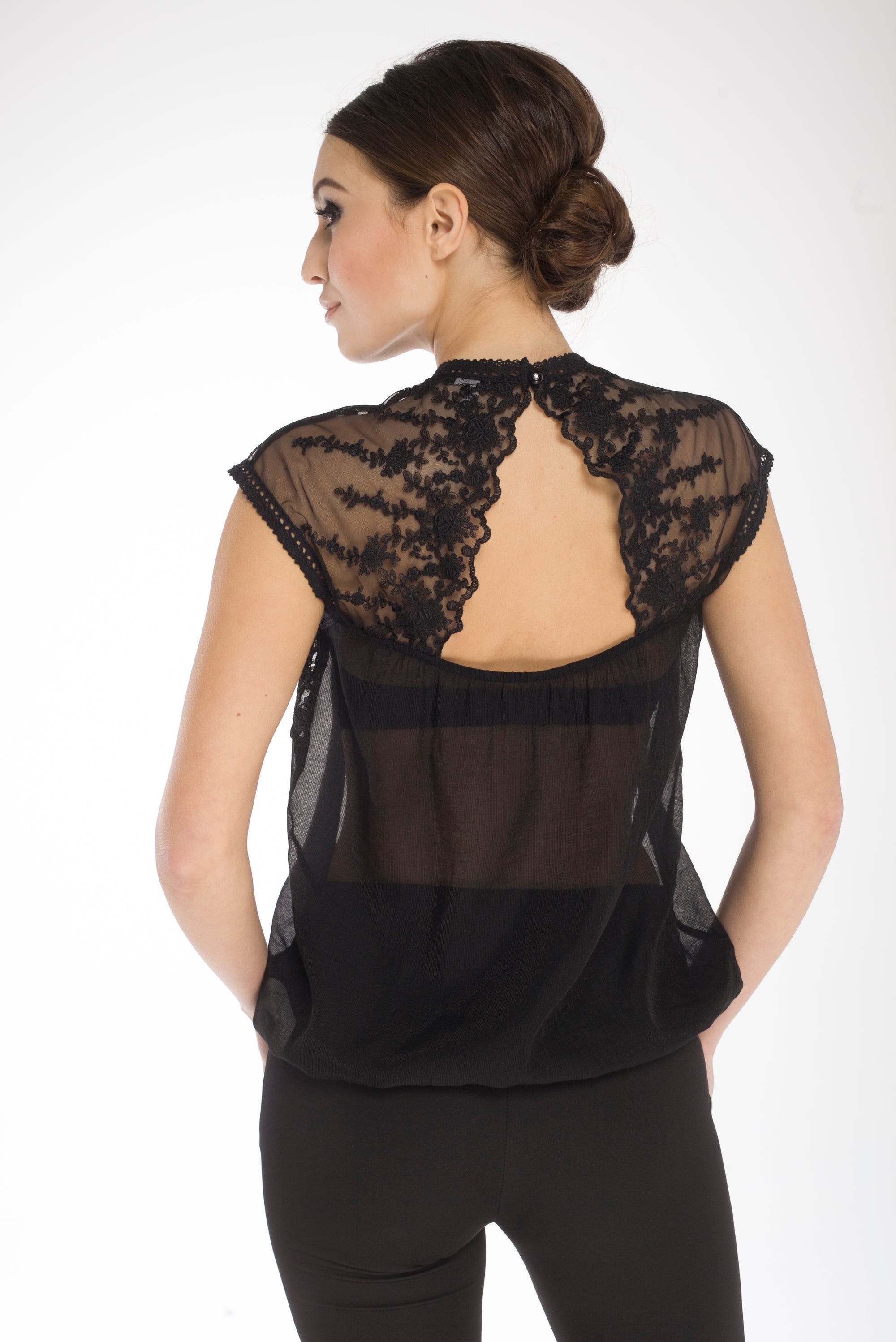 Sheer Embroidered Lace Blouse