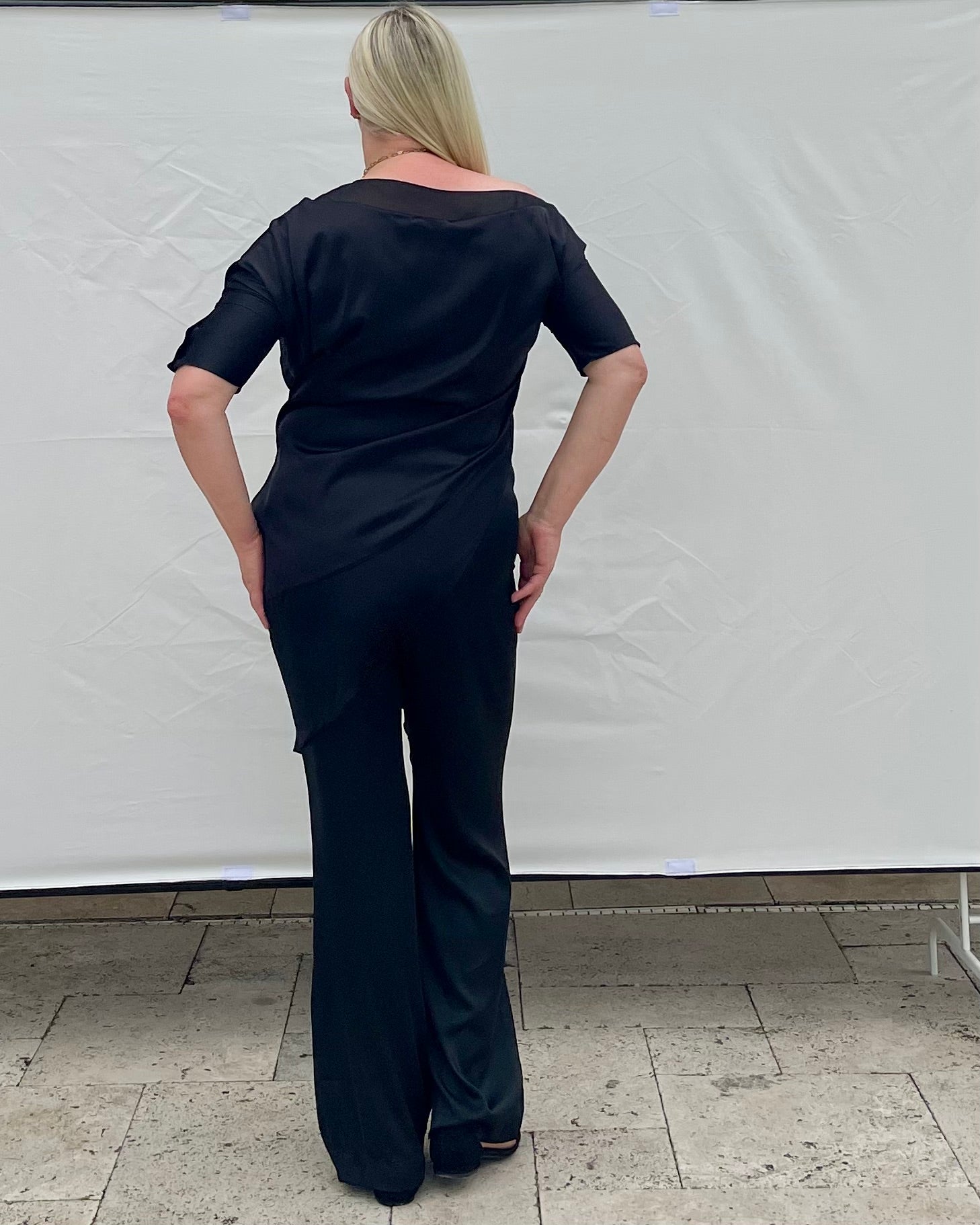 Off One Shoulder Flowy Satin Top